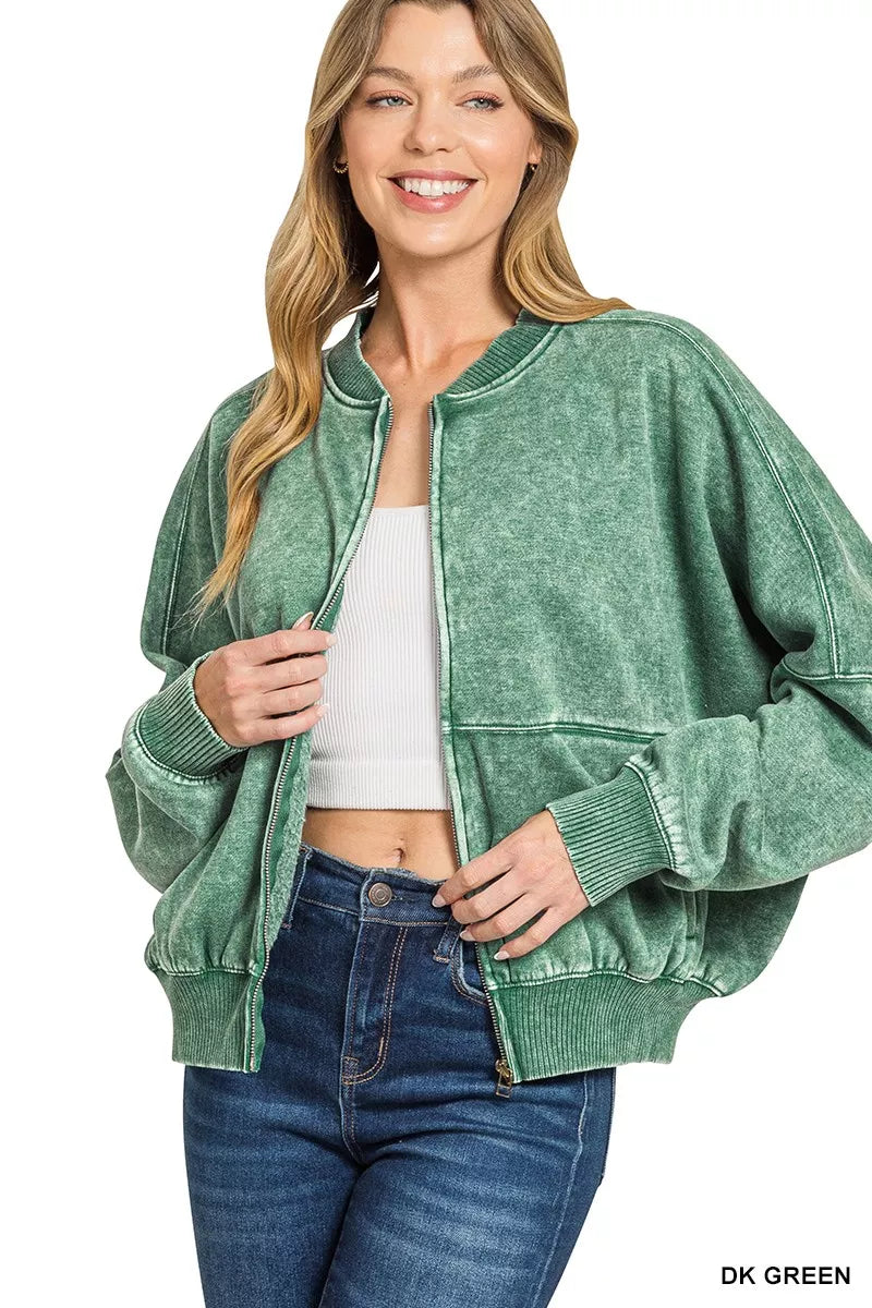 Zenana Acid Washed Fleece Jacket