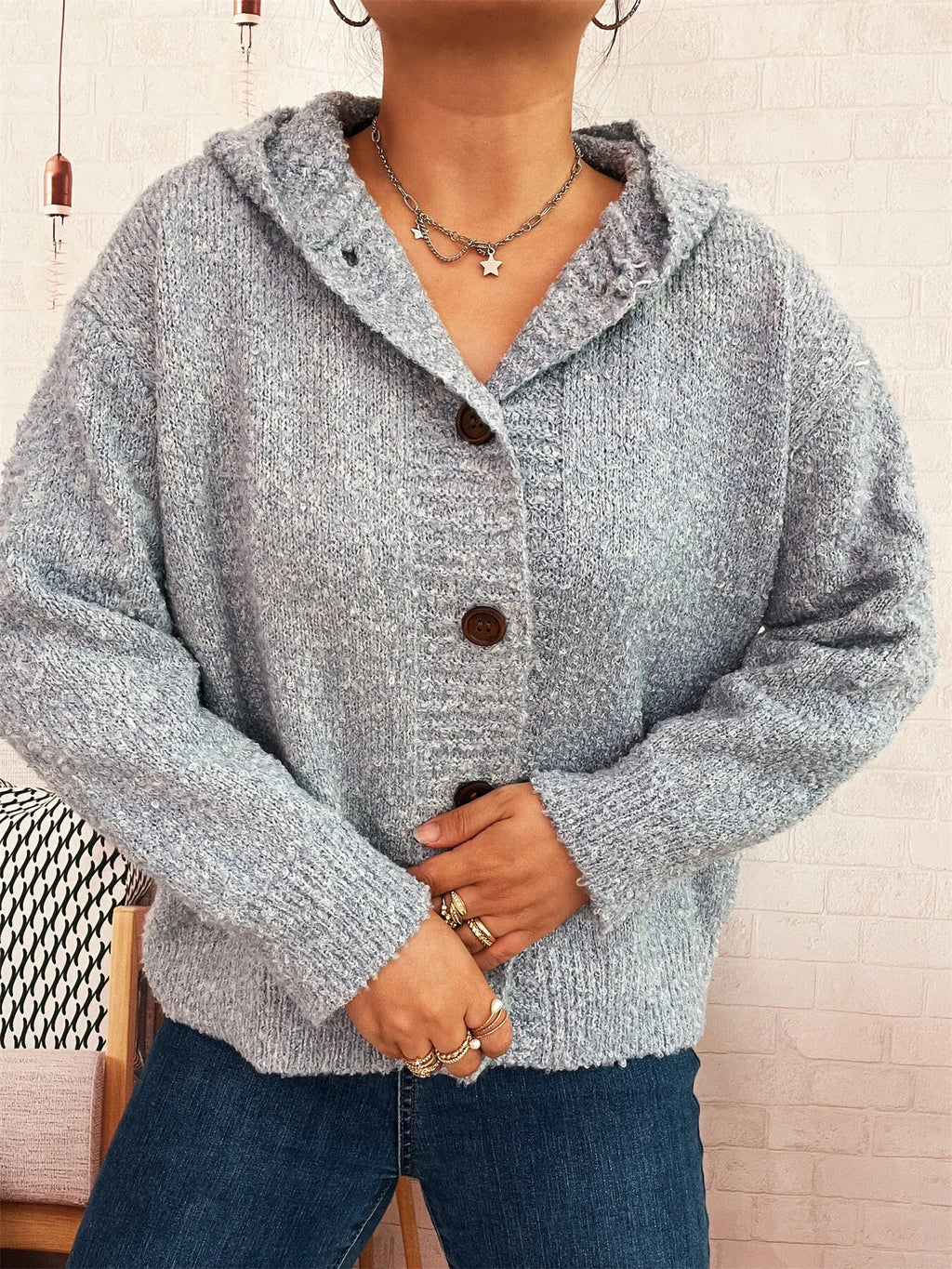 Cozy Button-Up Hooded Cardigan
