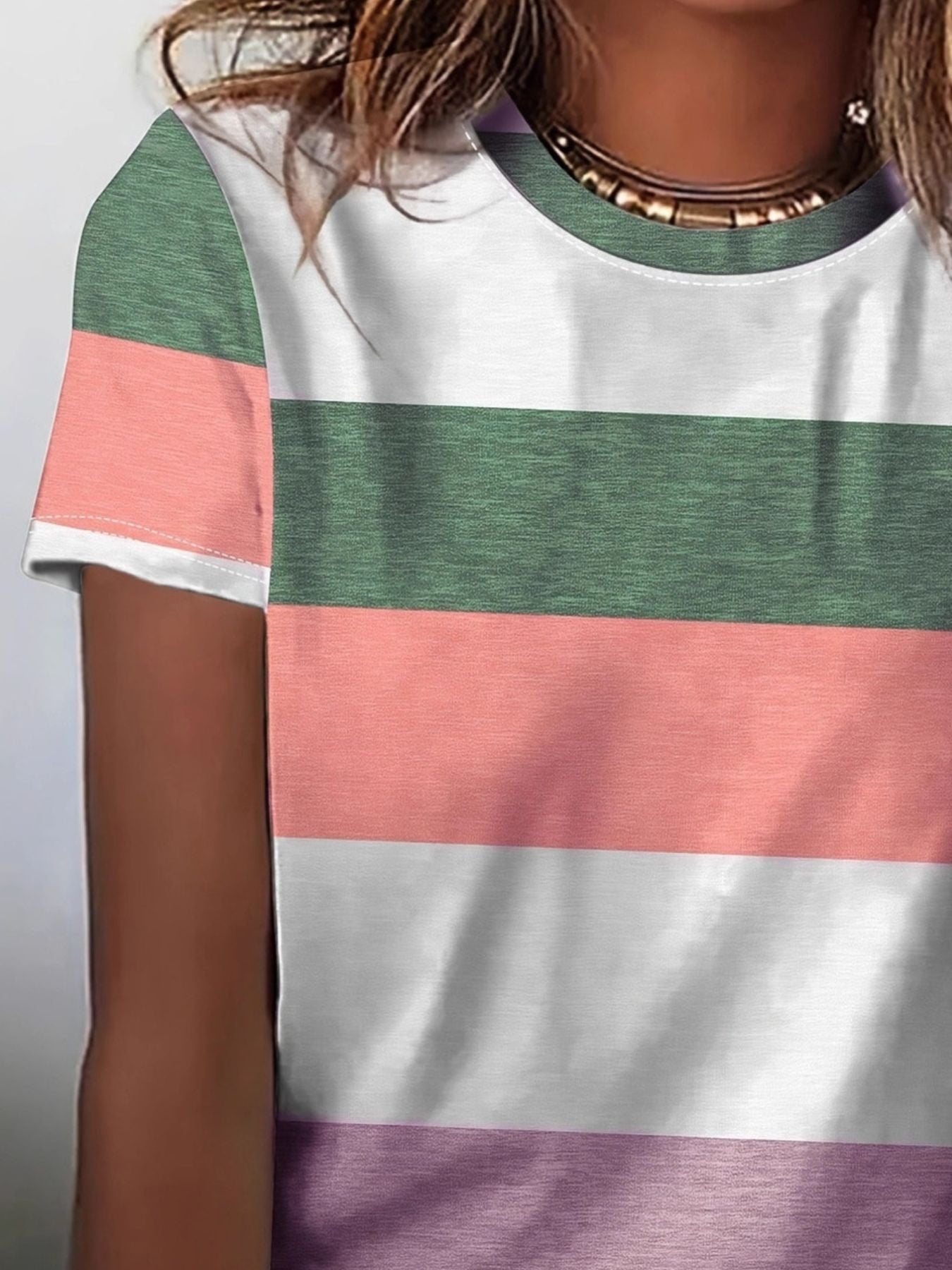 Plus Size Striped Casual Round Neck T-Shirt