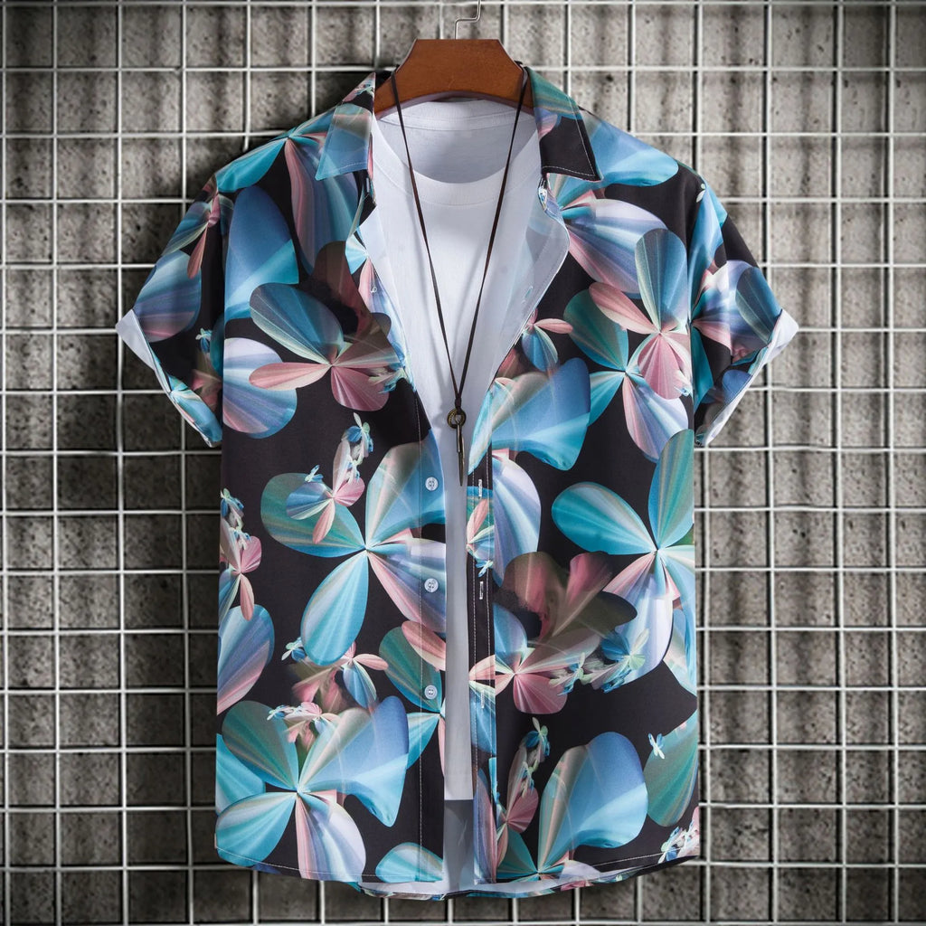 Men's Plus Size Printed Short Sleeve Button-Up Shirt