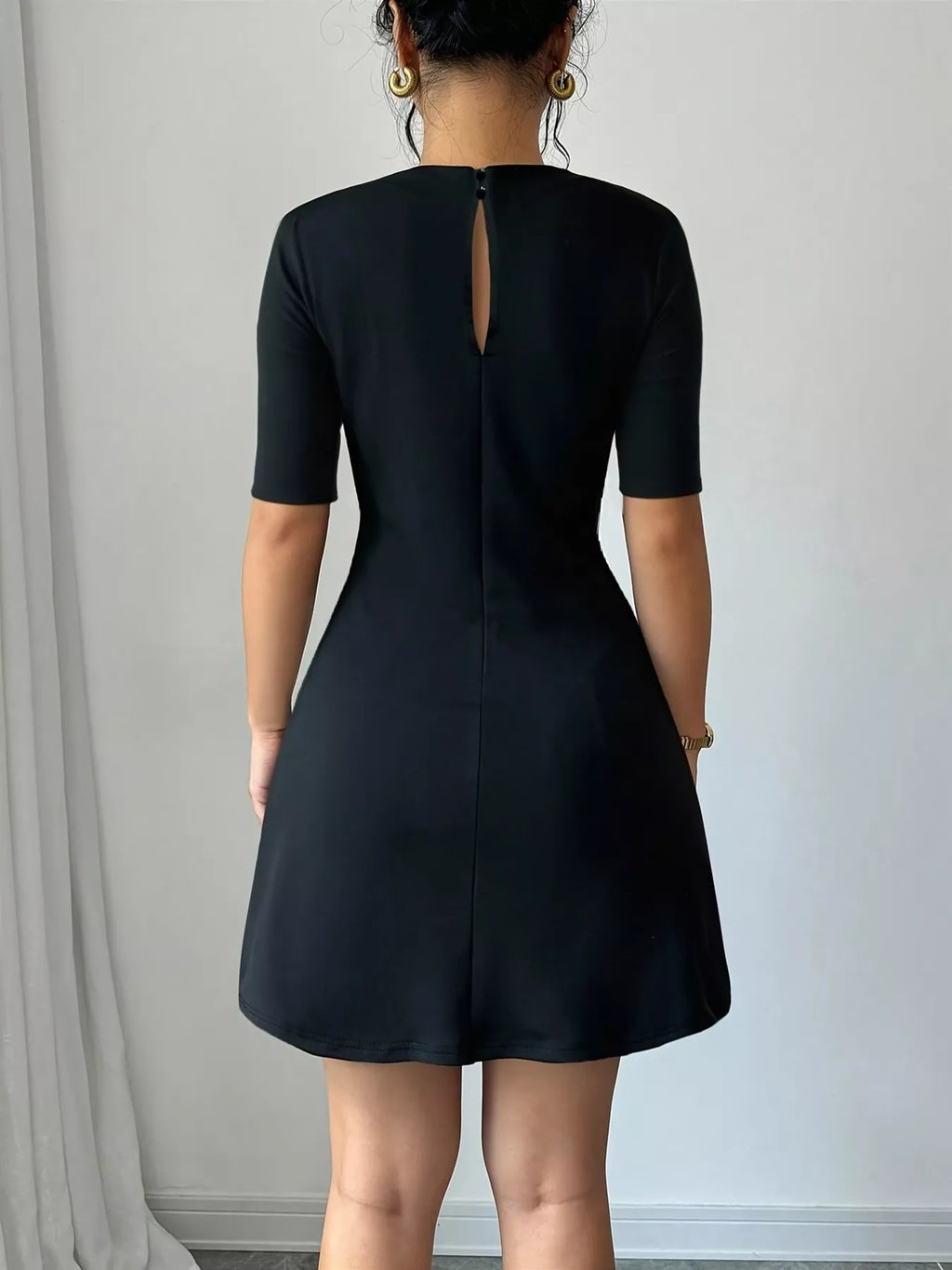 Mock Neck Short Sleeve Mini Dress