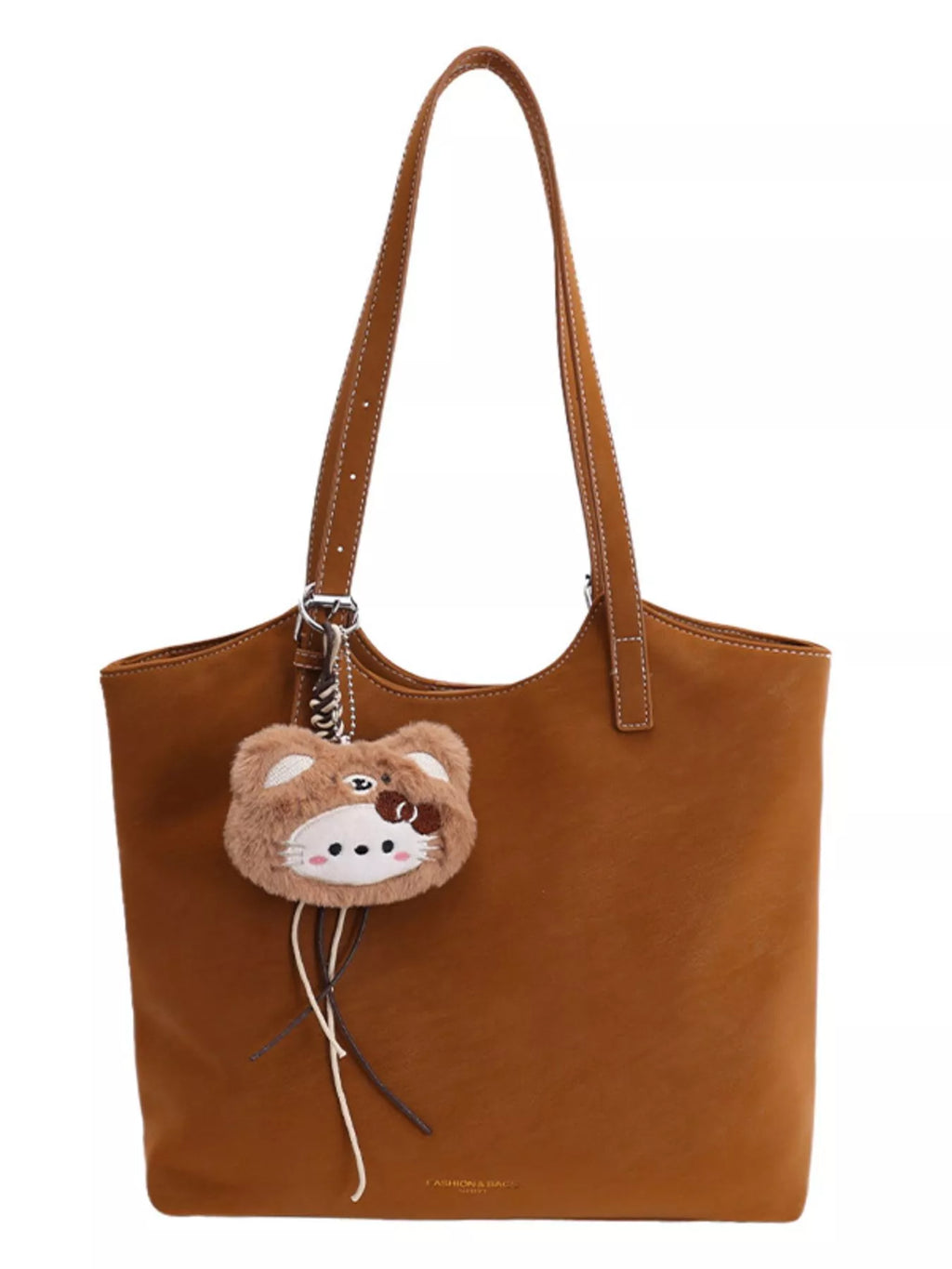Solid Color Handbag with Plush Charm