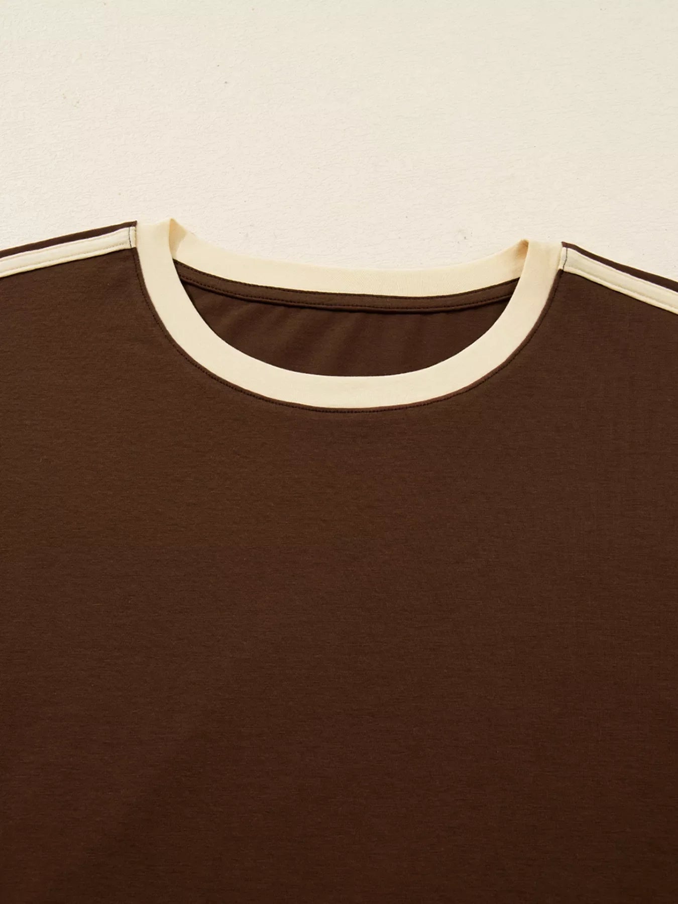 Striped Accent Contrast Crew Neck Long Sleeve T Shirt
