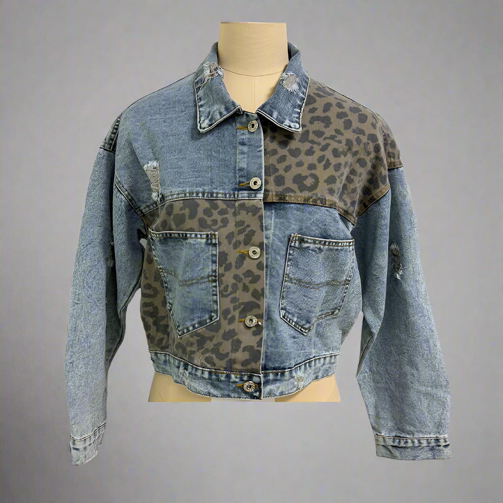 Women's Cropped Distressed Denim Jacket