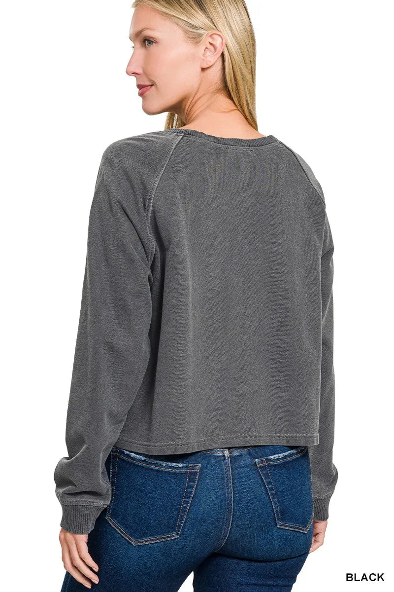 Zenana Washed F/terry Round Neck Pullover & Pants Set