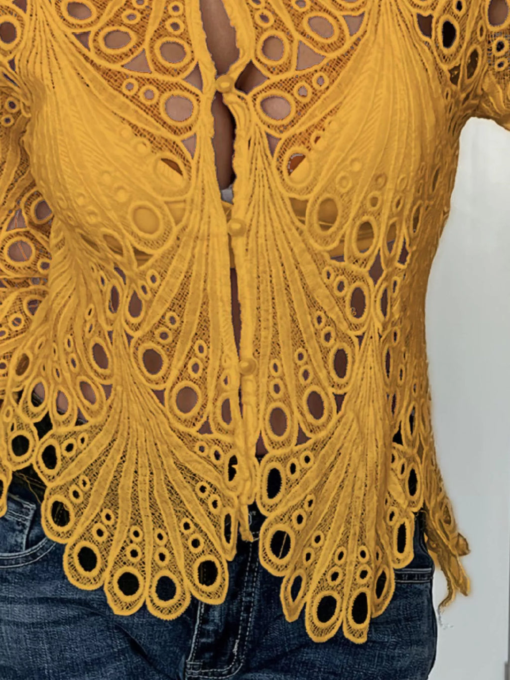 Lace Button Up Long Sleeve Shirt
