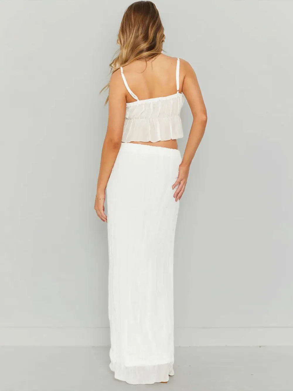 Square Neck Sleeveless Top and Ruched Skirt Set