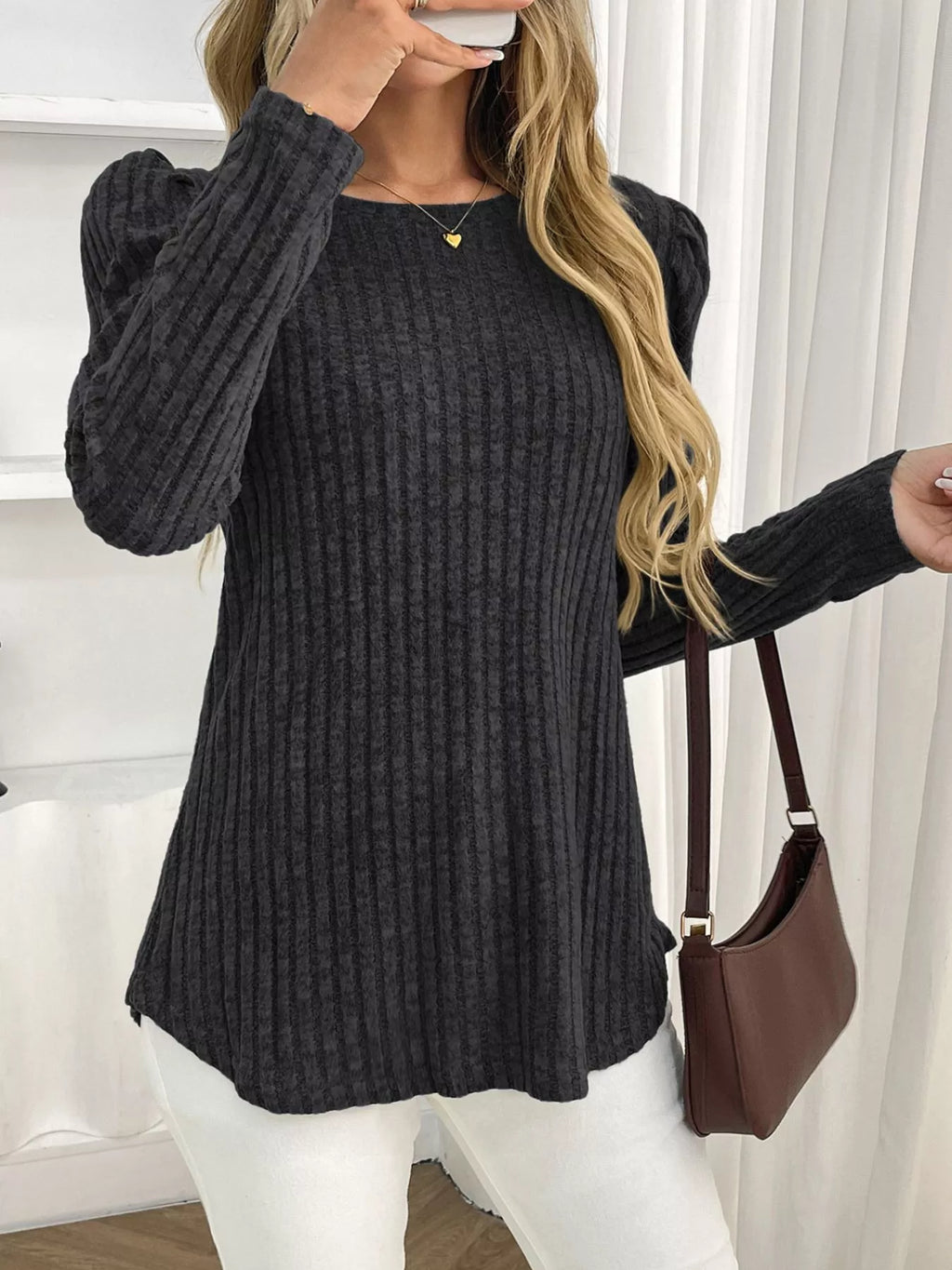 Round Neck Puff Sleeve T-Shirt