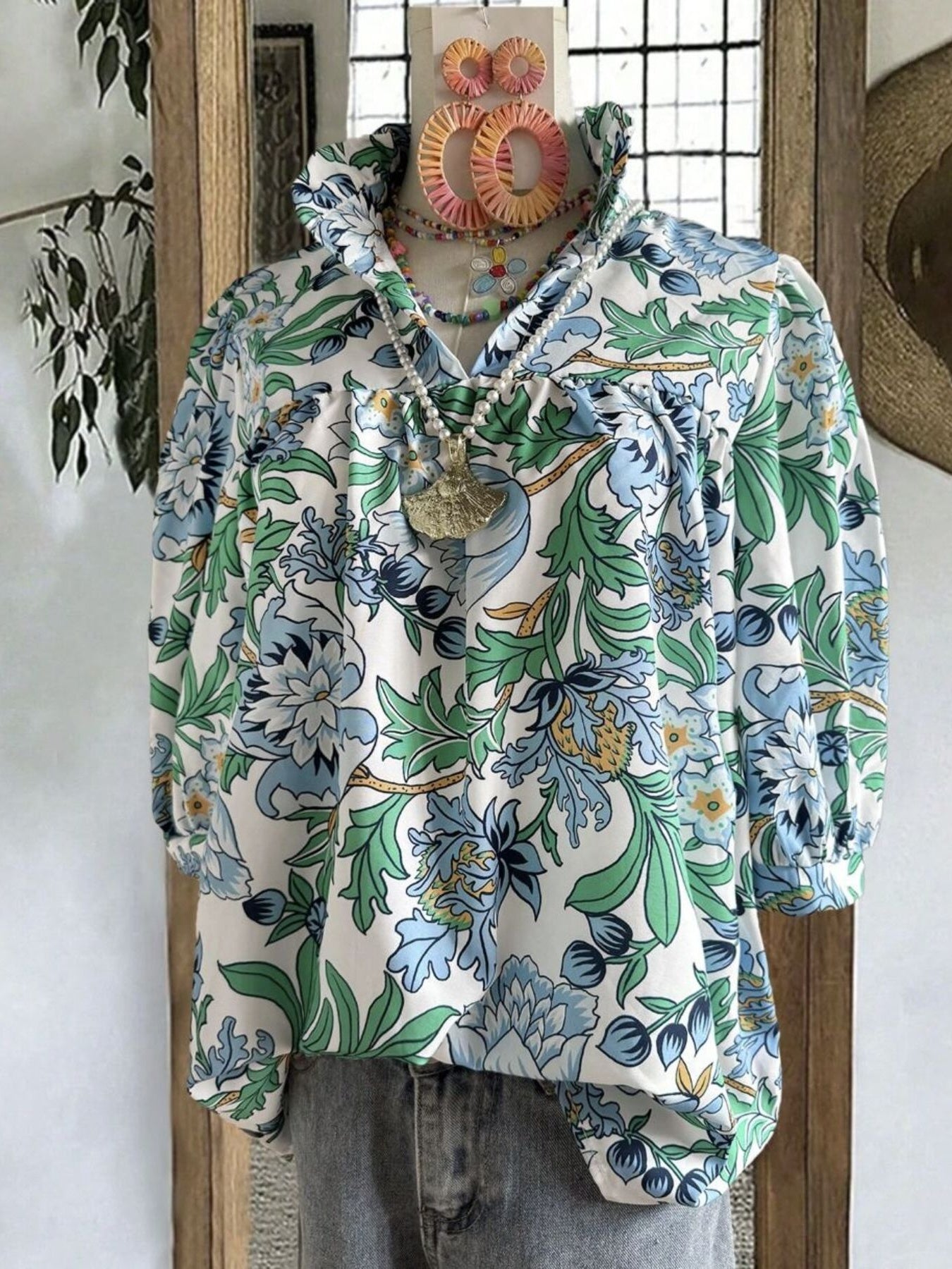 Floral Print Half Sleeve Blouse