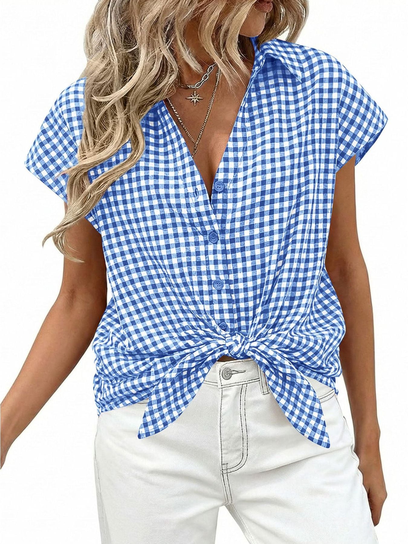 Gingham Print Button-Down Shirt