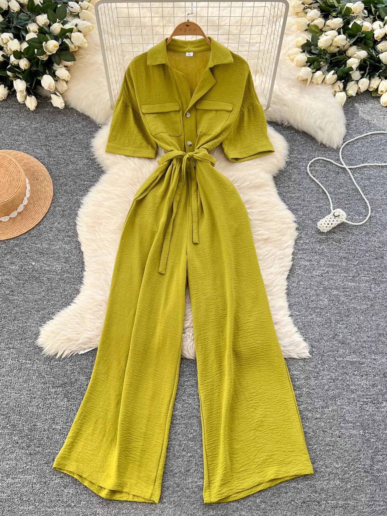 Tie Waist Wide Leg Jumpsuit