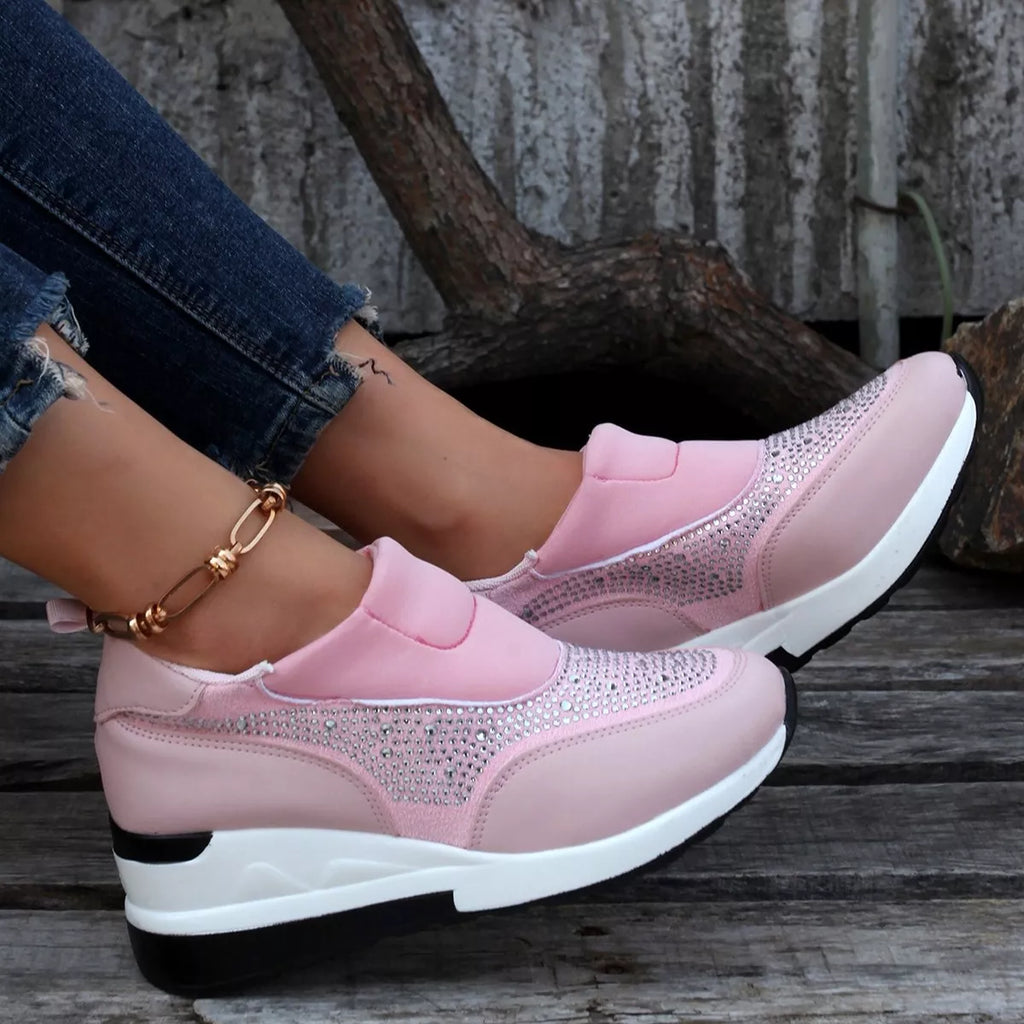 Rhinestone Embellished Wedge Sneakers
