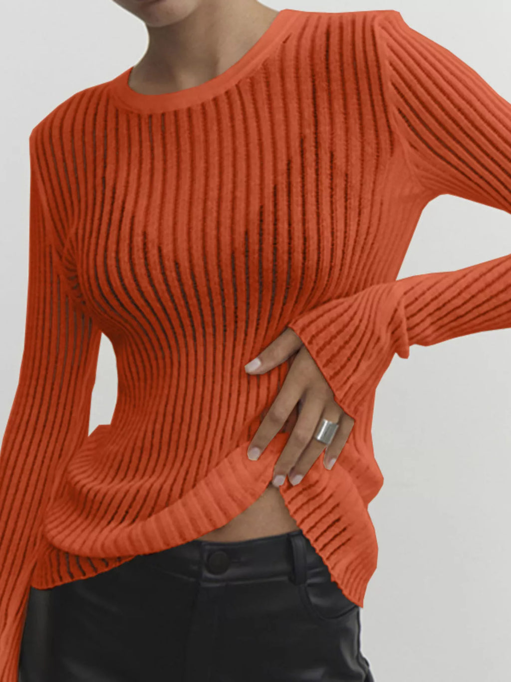 Ribbed Knit Long Sleeve Top