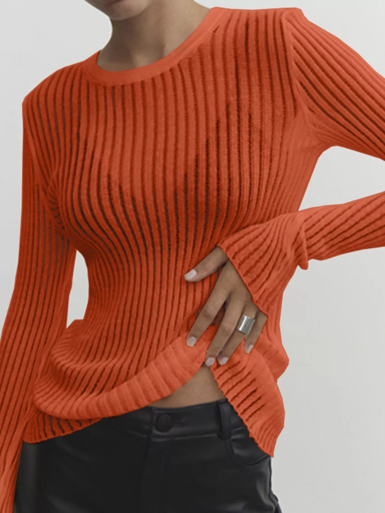 Ribbed Knit Long Sleeve Top