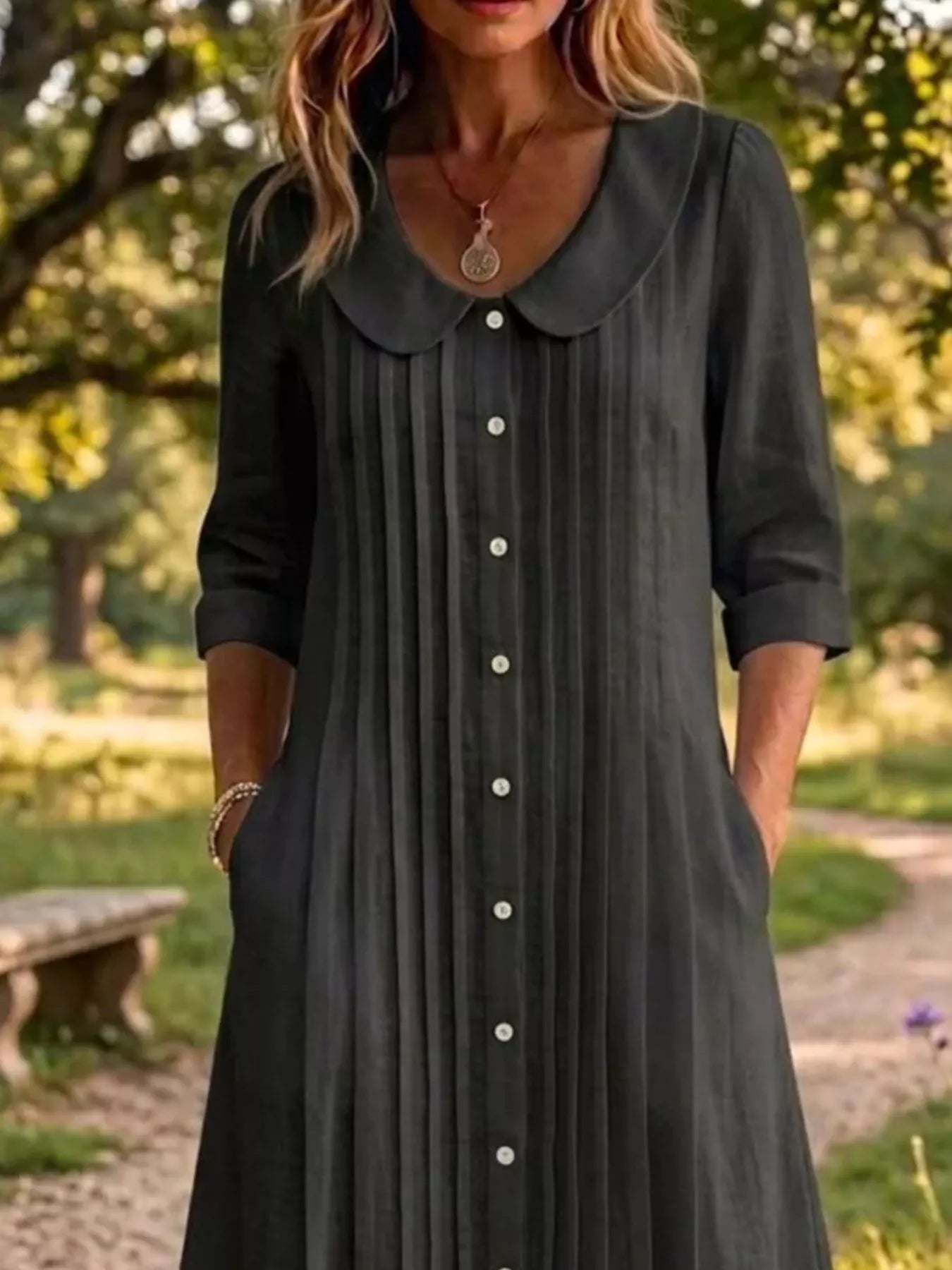 Full Size Peter Pan Collar Button Down Dress Plus Size