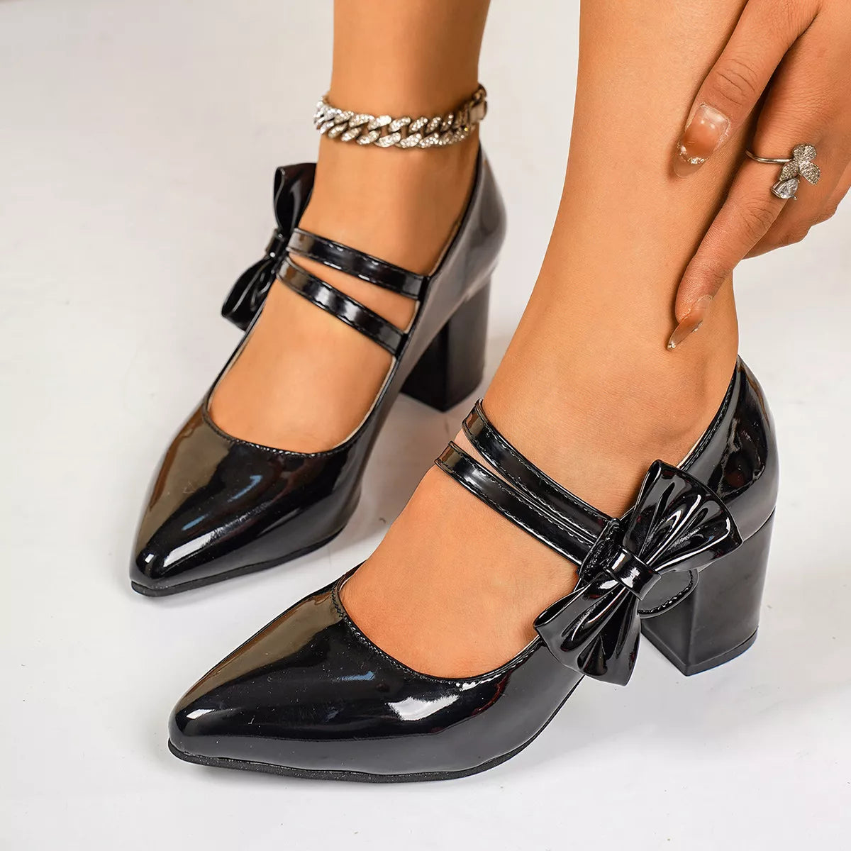 Point Toe Block Heels Pumps