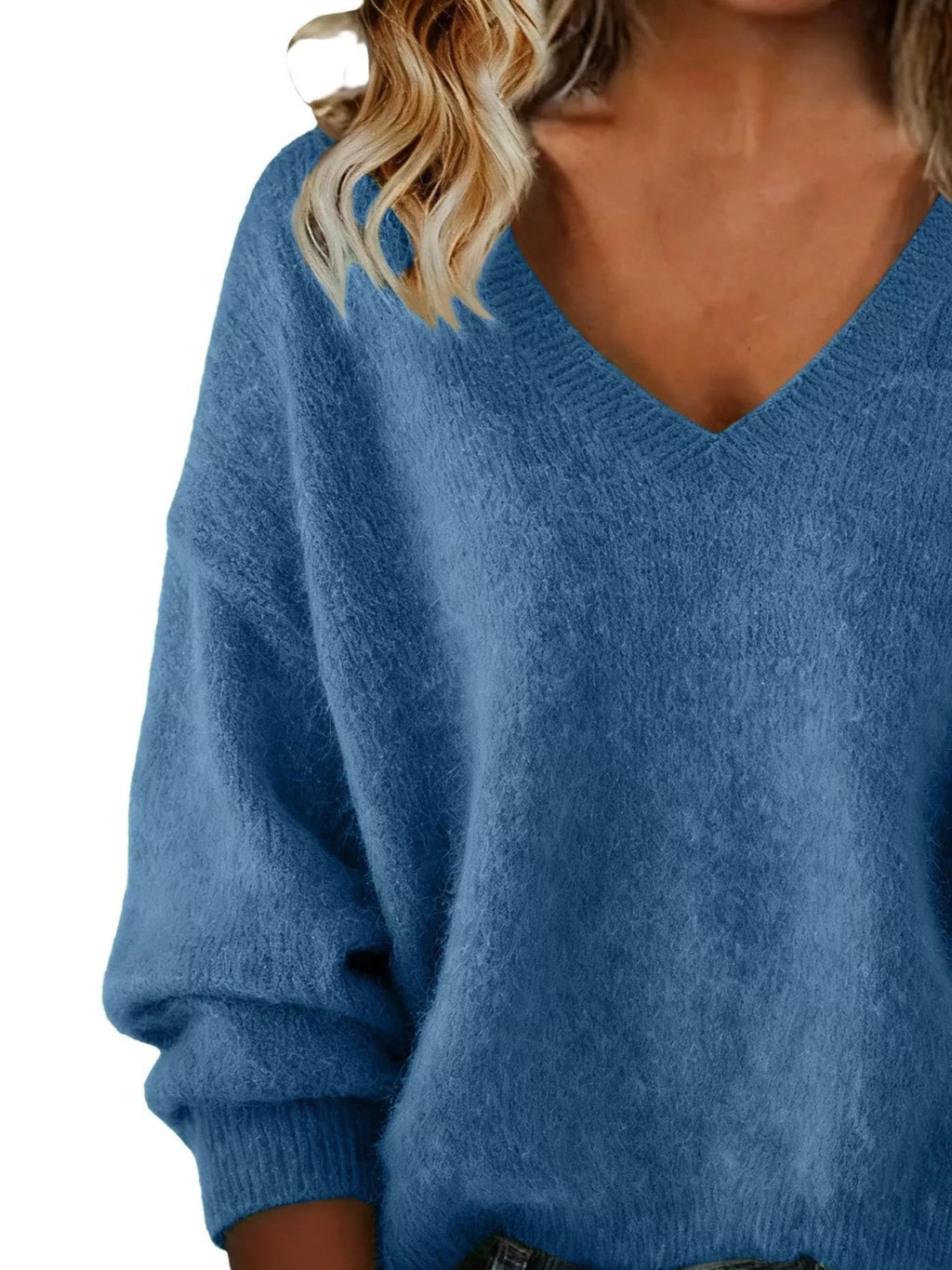 Full Size V-Neck Dropped Shoulder Sweater Plus Size