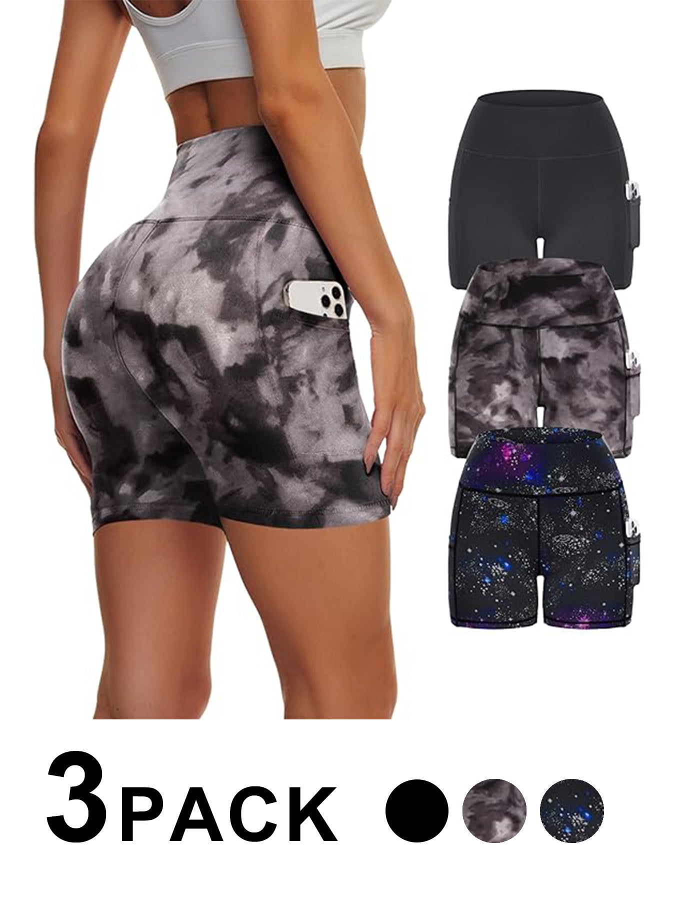 High Waisted Yoga Leggings 3 Pack – Tie-Dye Starry Sky Workout Pants