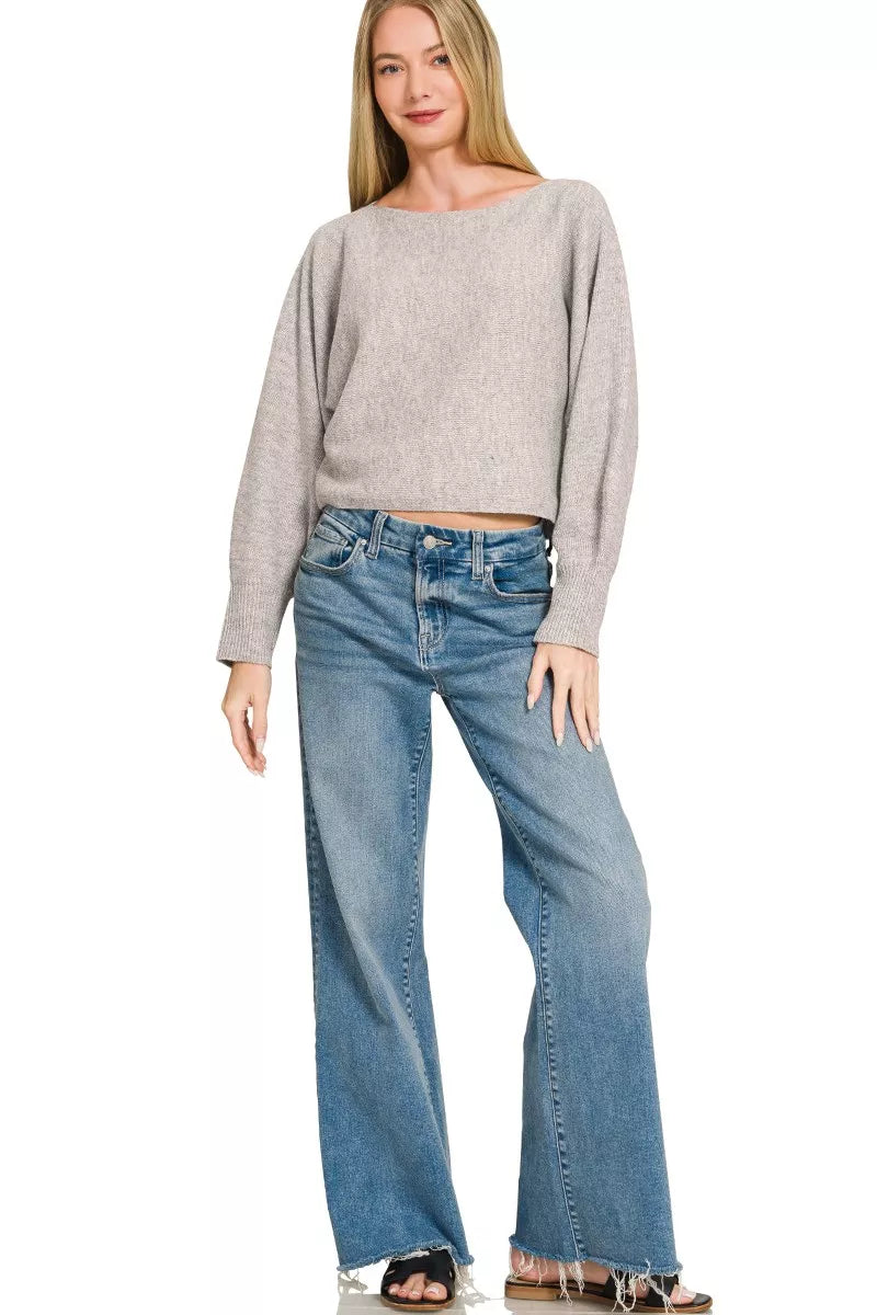 Zenana Boat Neck Balloon Sleeve Sweater