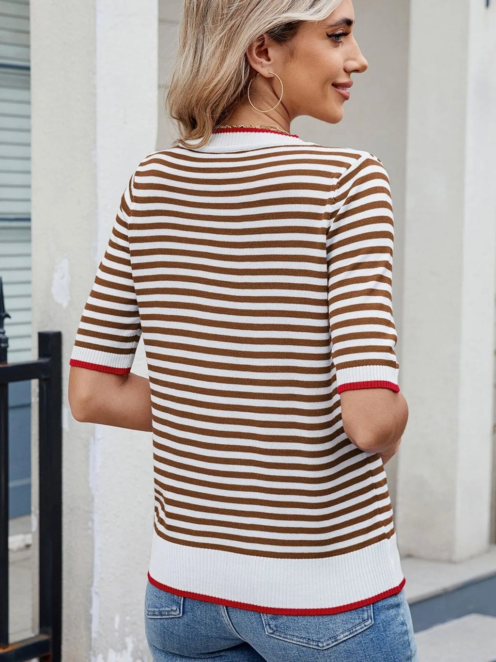 Striped Casual T-Shirt with Contrast Trim