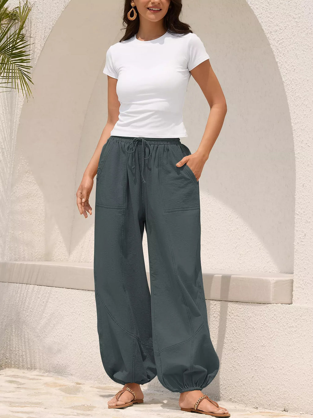Casual Loose Fit Drawstring Waist Harem Joggers