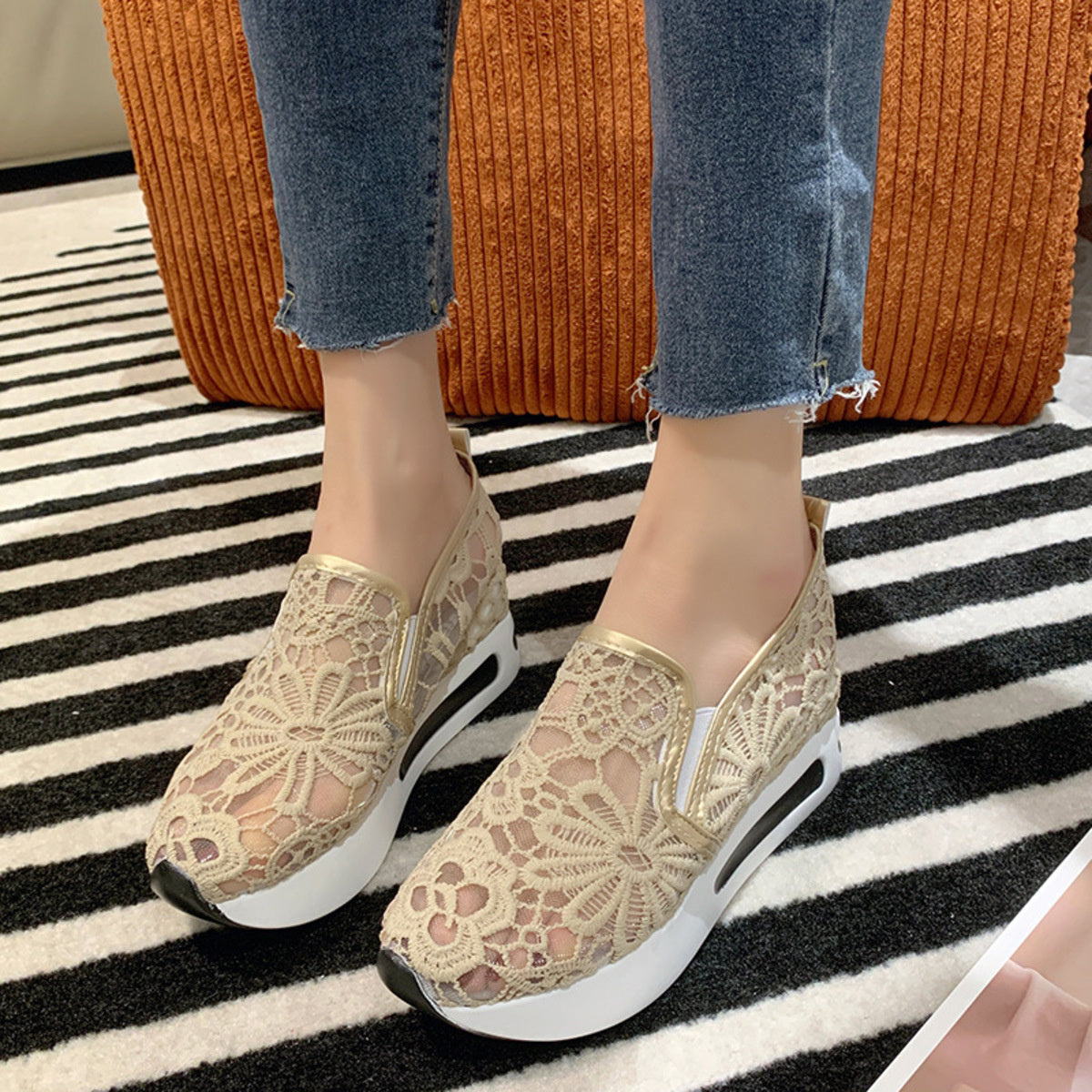 Lace Breathable Platform Slip-On