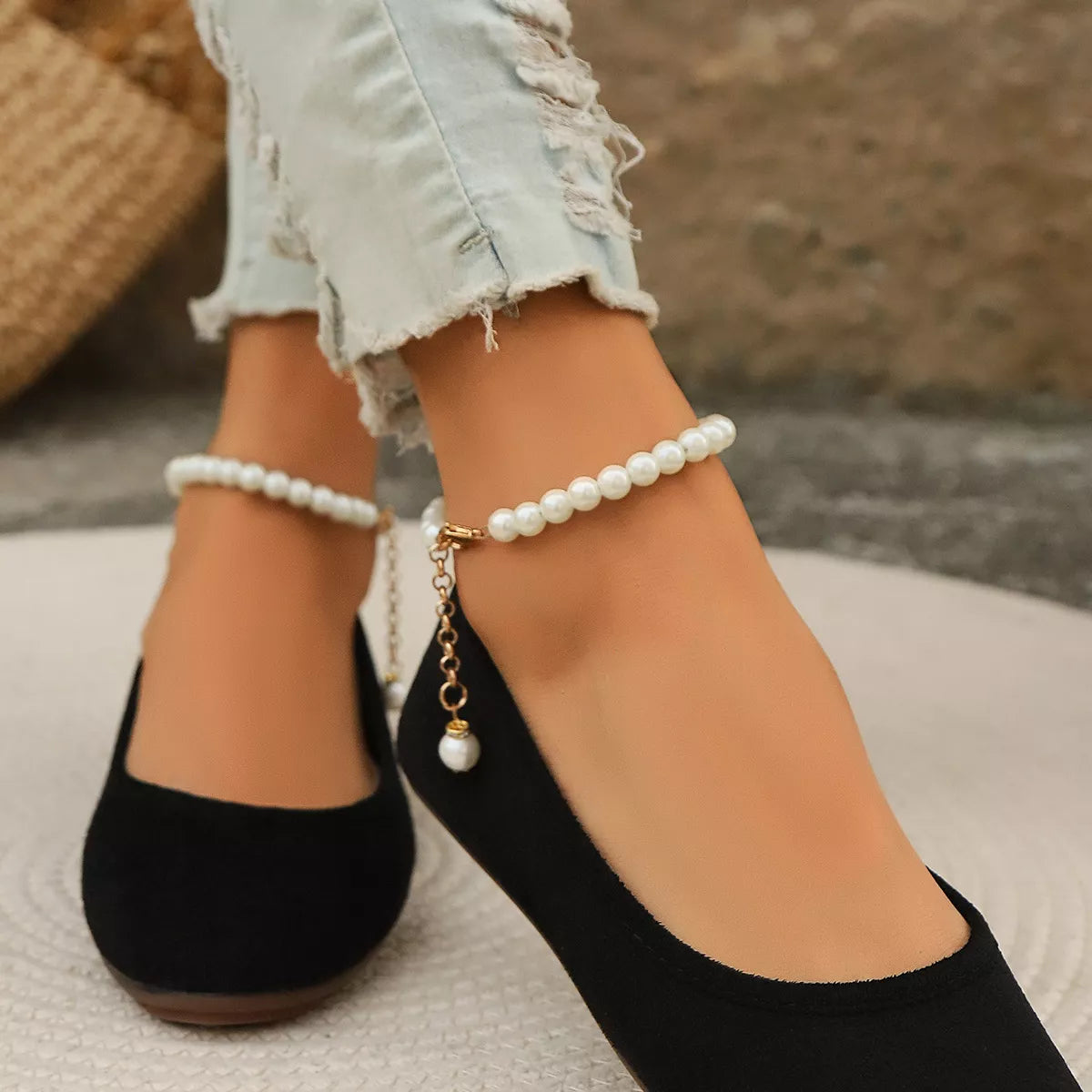 Pearl Ankle Strap Slip-Ons