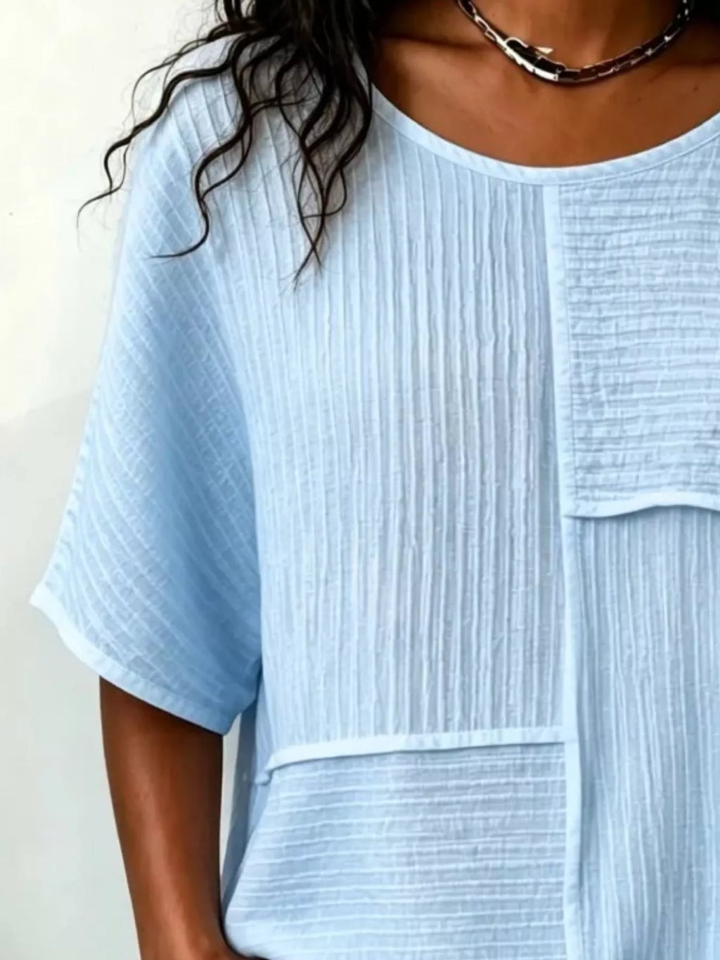 Full Size Texture Round Neck Half Sleeve Blouse Plus Size