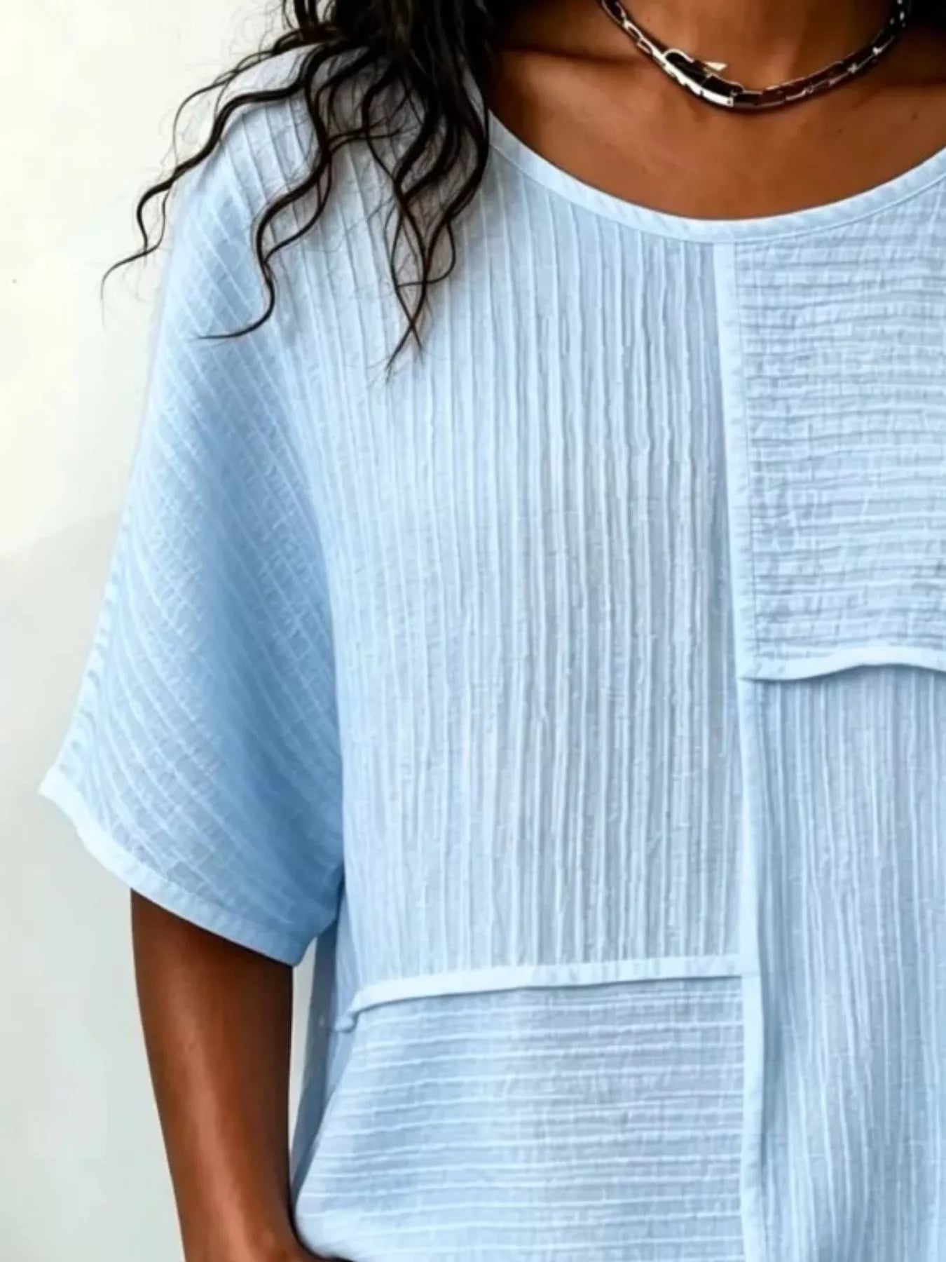 Full Size Texture Round Neck Half Sleeve Blouse Plus Size