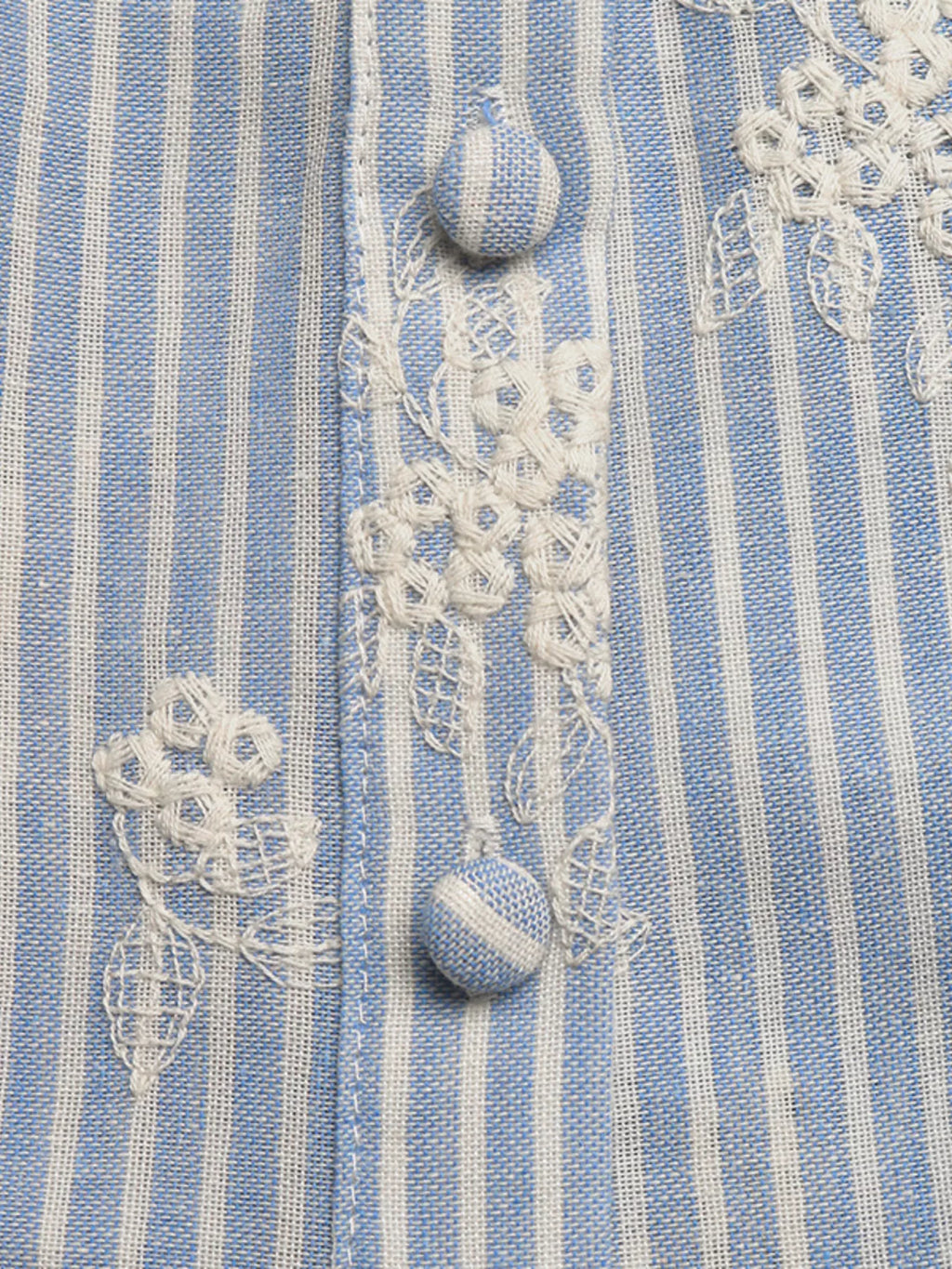 Striped Embroidered Ruffle Sleeve Blouse