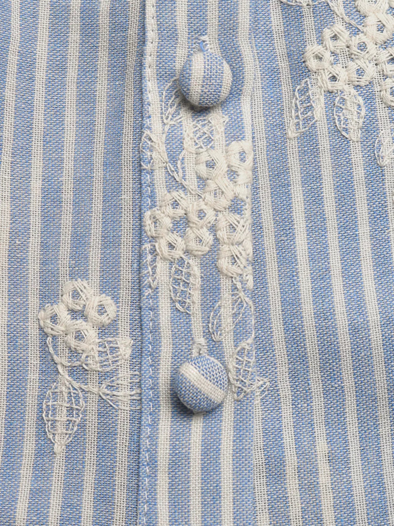 Striped Embroidered Ruffle Sleeve Blouse