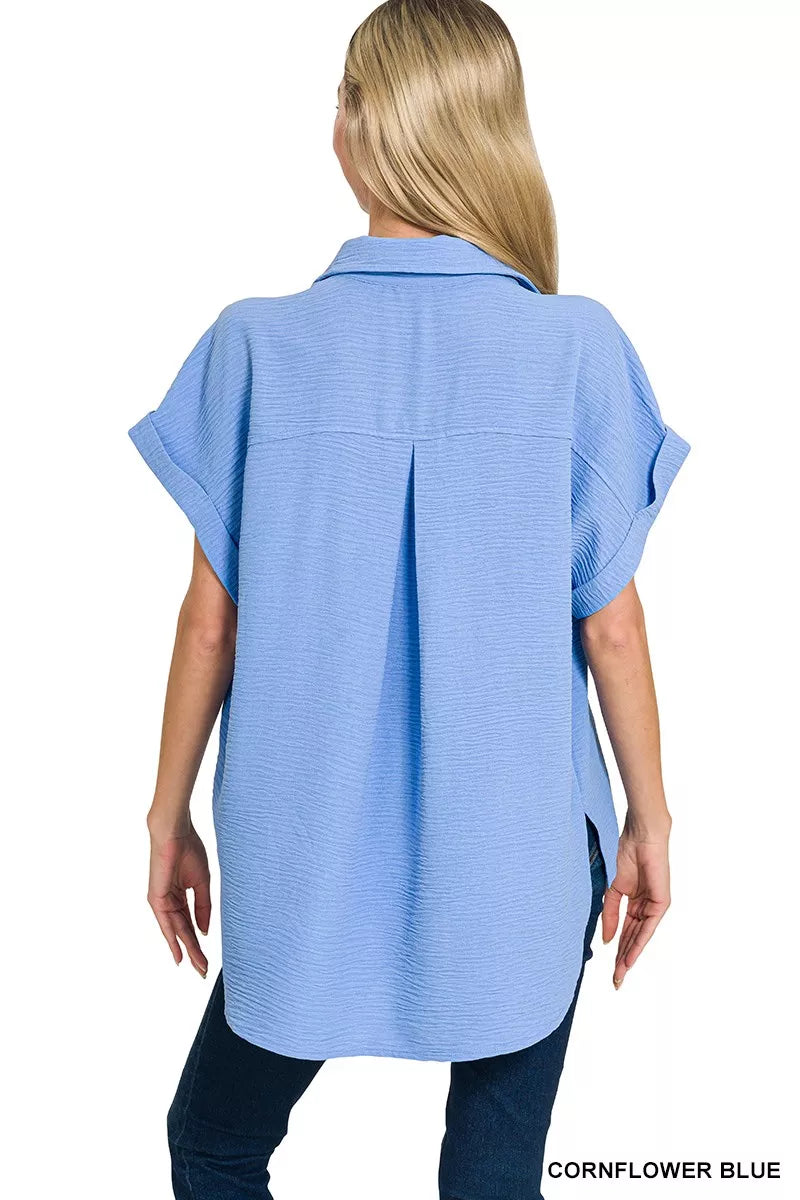 Zenana Woven Airflow Button Down Shirt
