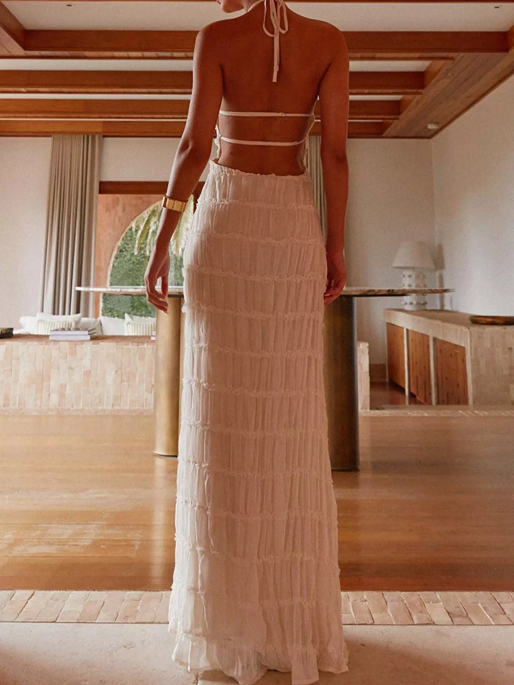 Ruched Halter Neck Maxi Dress