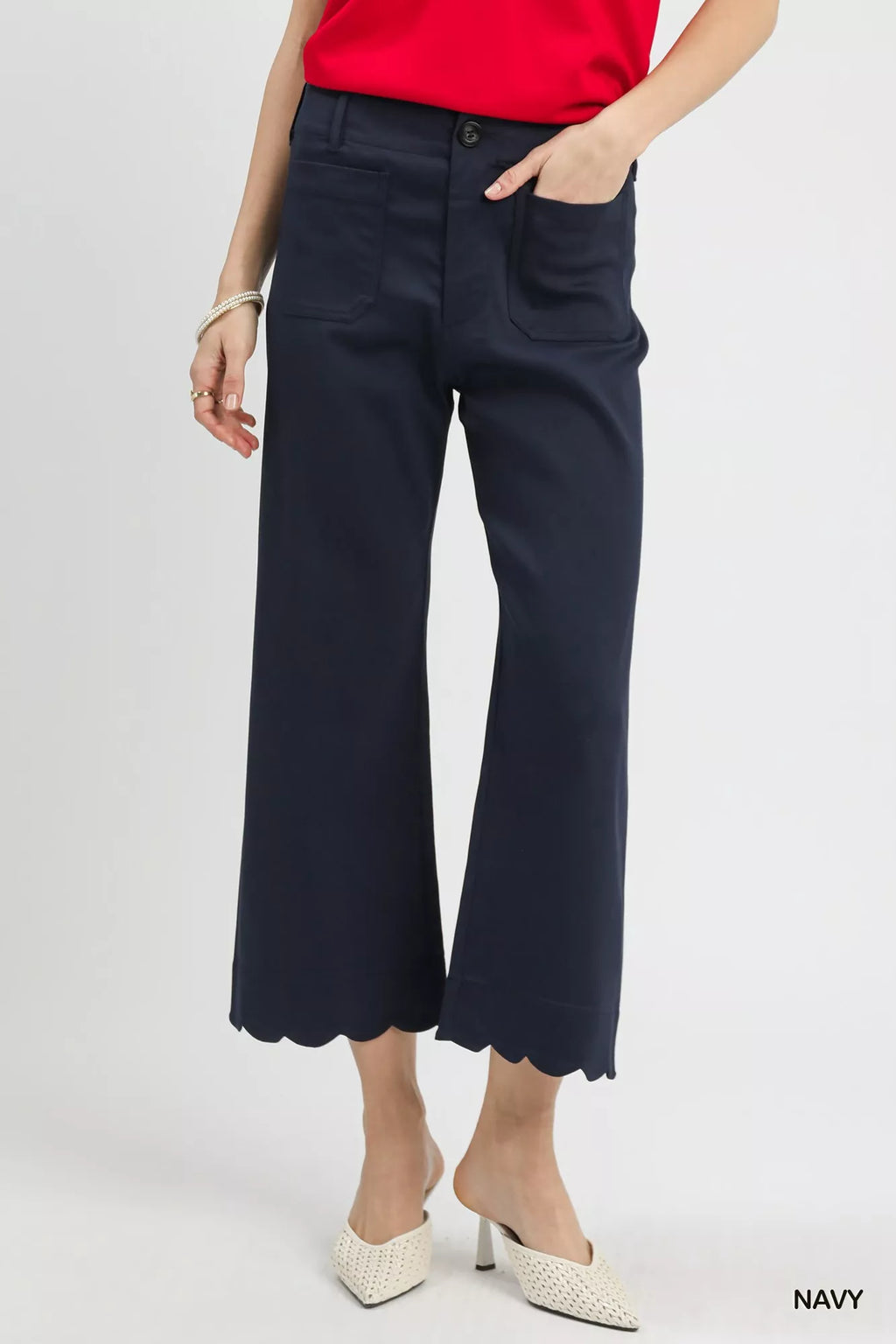 Umgee Scallop Hem Wide Leg Pants