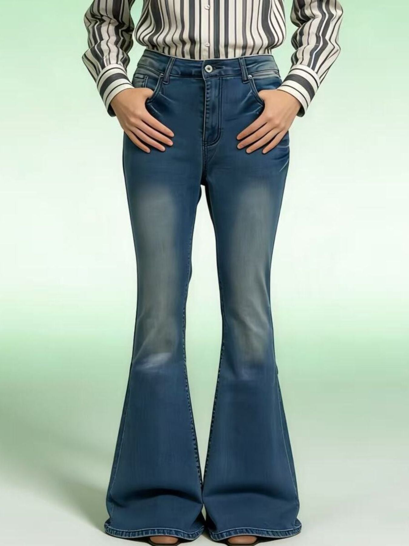 Full Size Vintage Wash High-Waisted Flare Jeans Plus Size