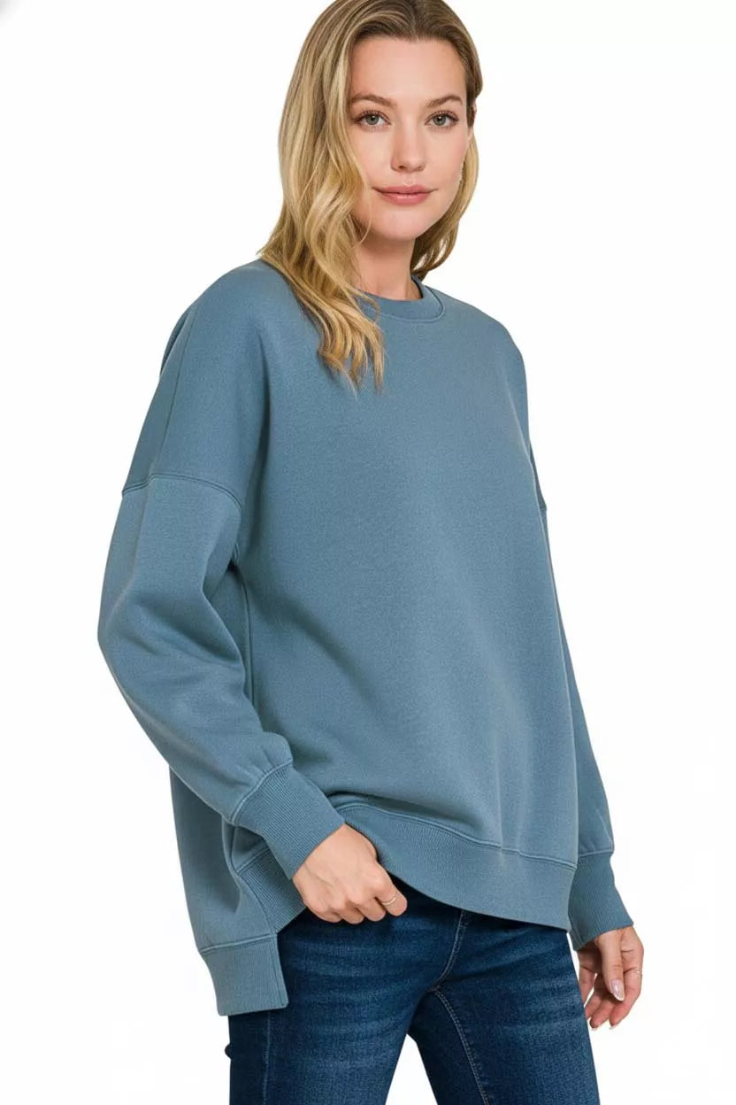Zenana Fleece Hi-low Boyfriend Sweatshirts with Pockets