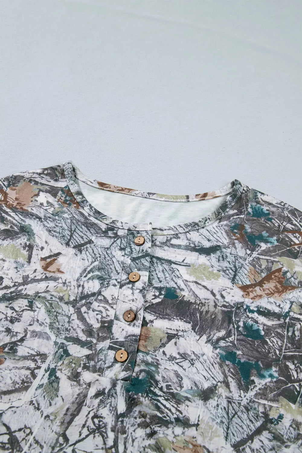 Abstract Woodland Print Tunic Henley T Shirt