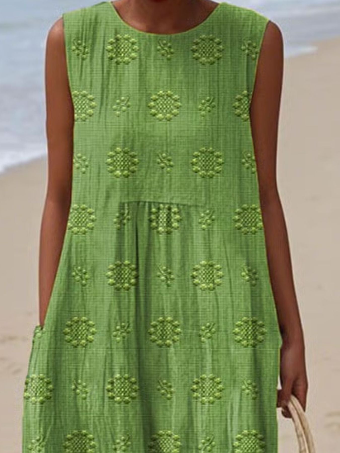 Full Size Round Neck Sleeveless Casual Midi Dress Plus Size
