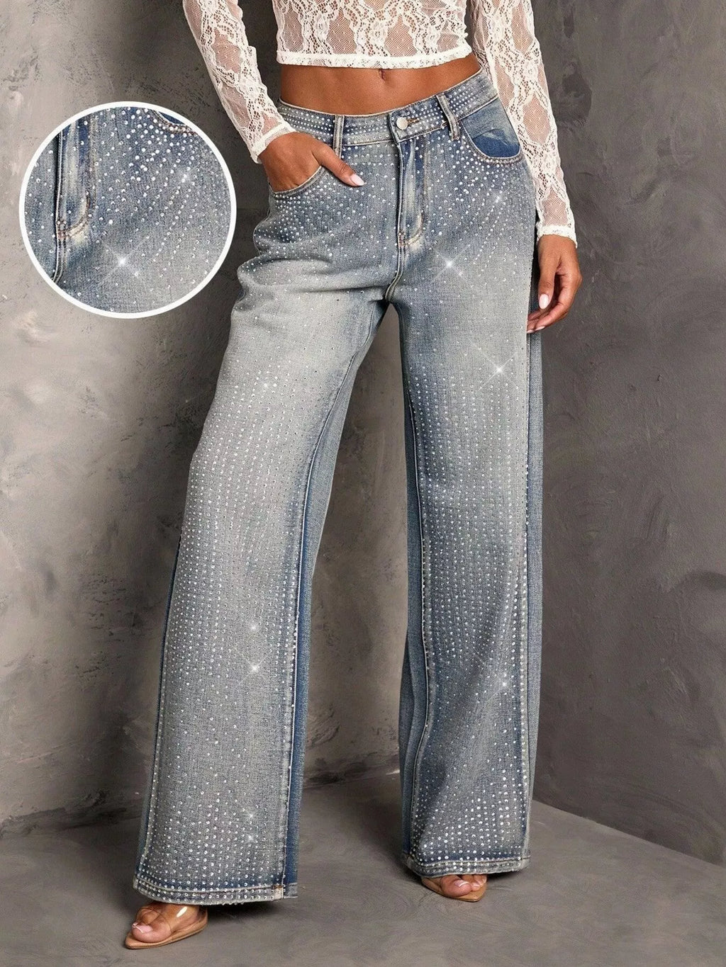 Rhinestone Wide-Leg Jeans