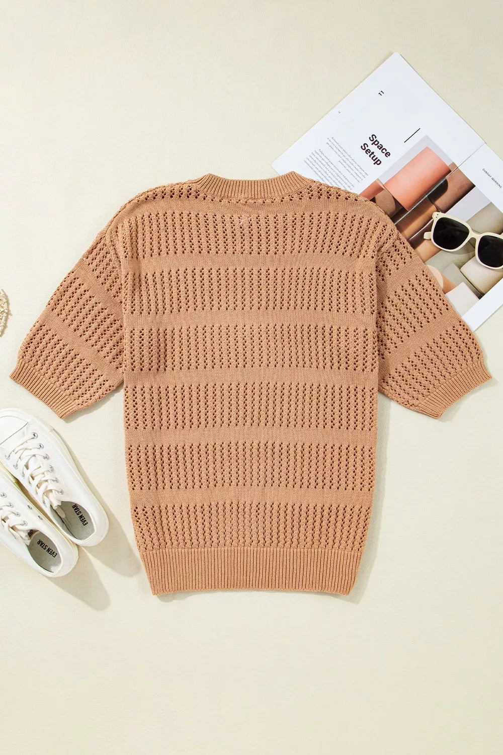 Openwork Round Neck Knit Top