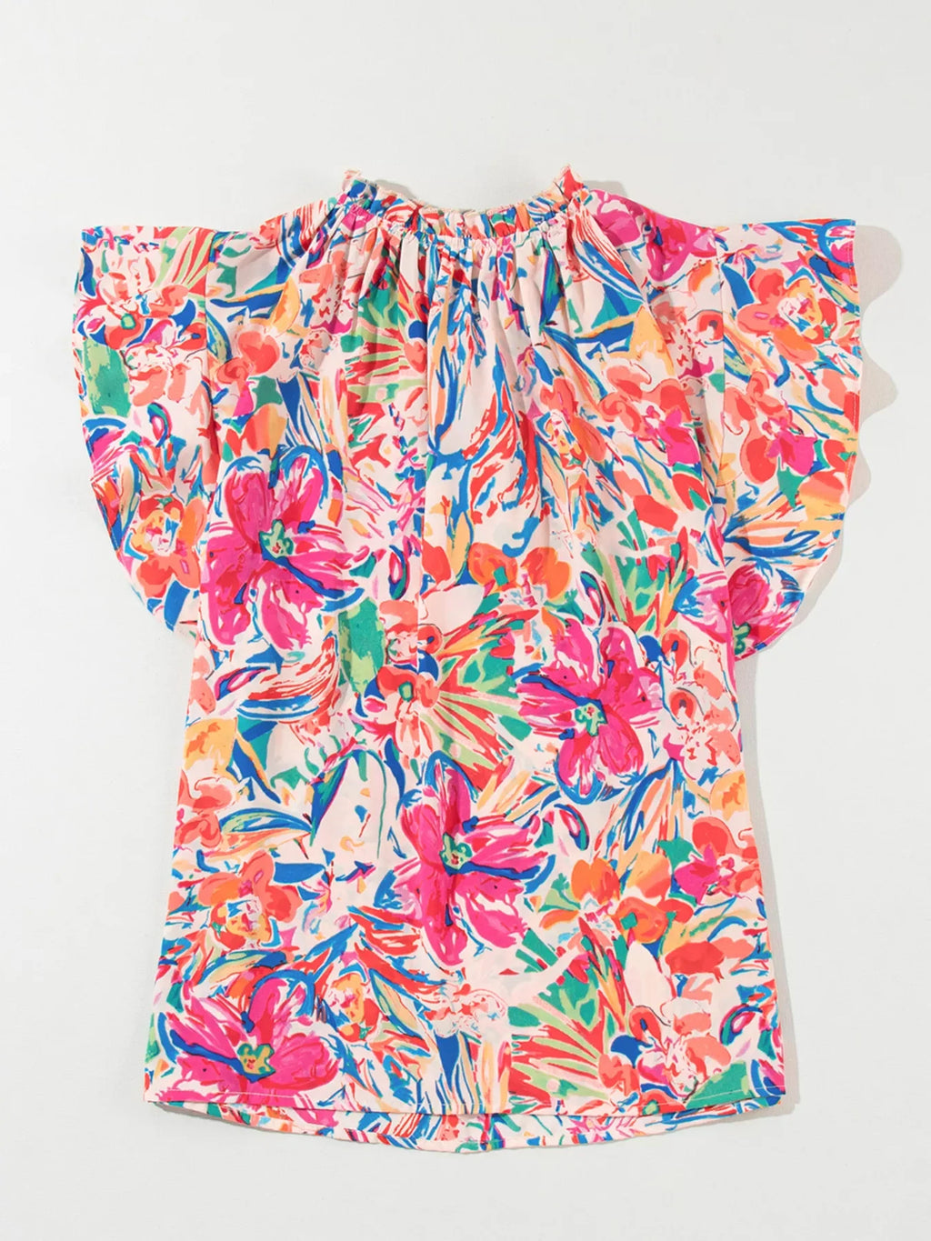 Multicolour Floral Ruffled Sleeve V Neck Summer Blouse