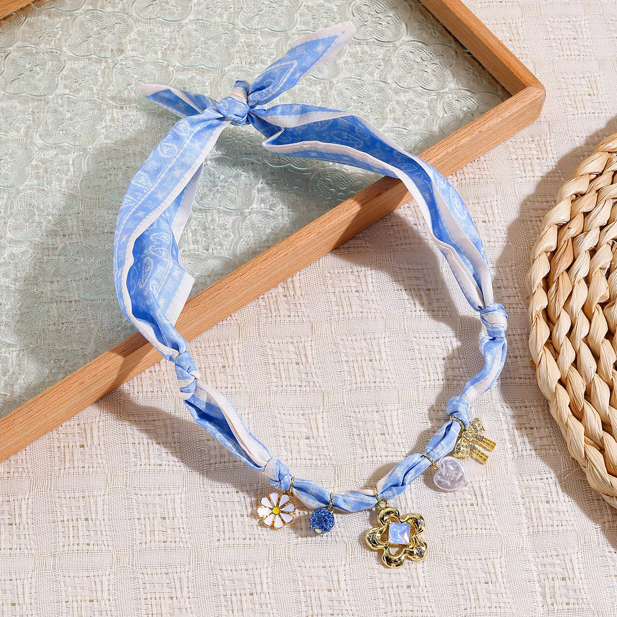 Ribbon Flower Charm Necklace