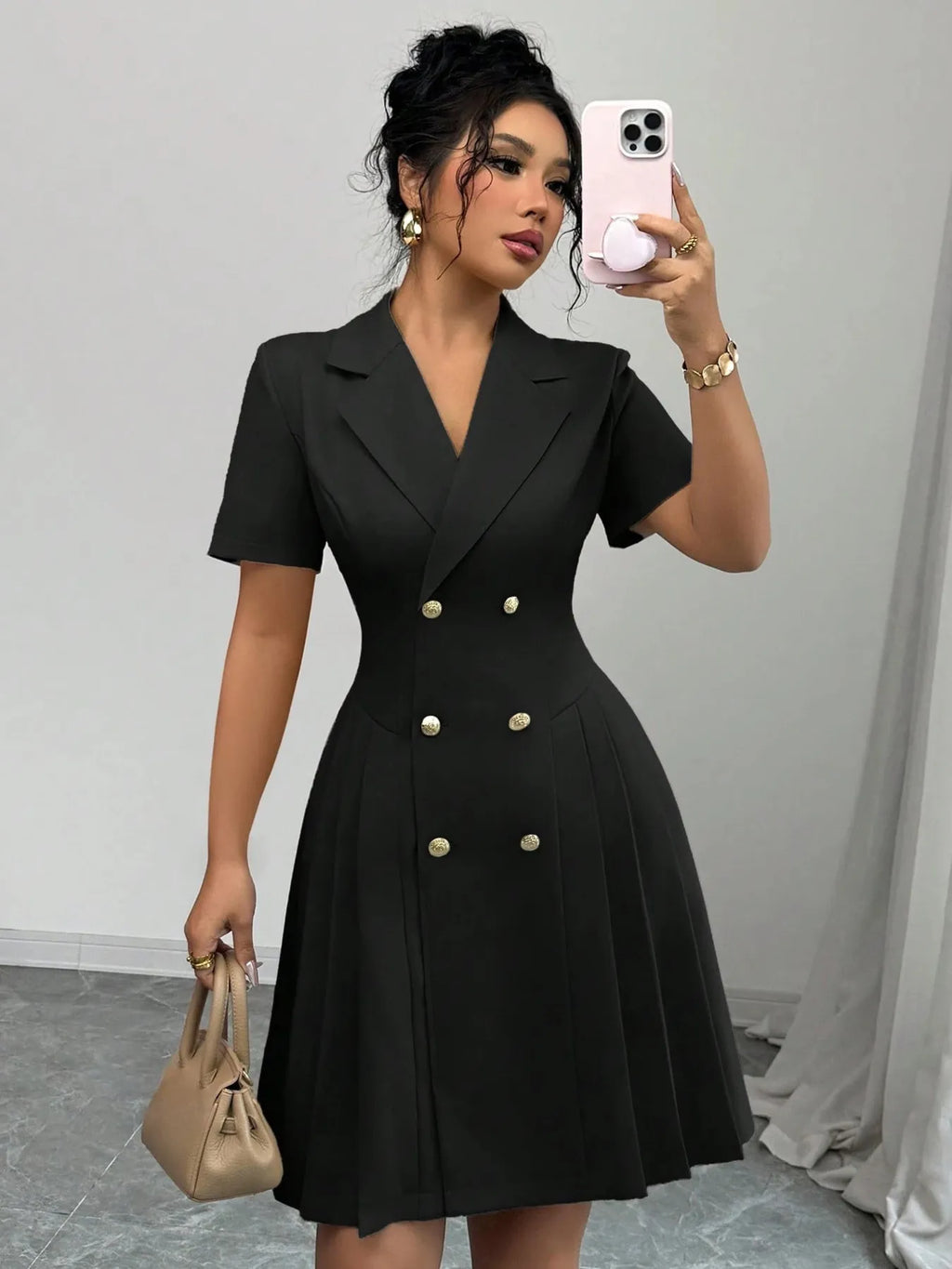 Double-Breasted Short Sleeve Dress