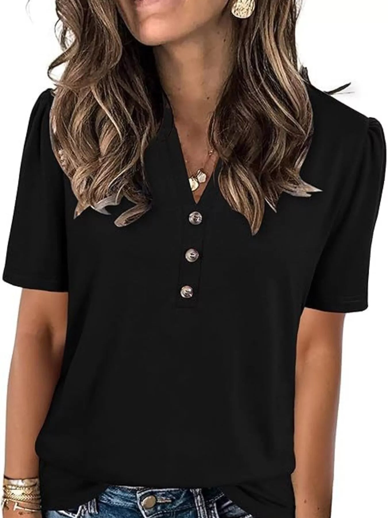 Full Size Notched Short Sleeve Blouse Plus Size