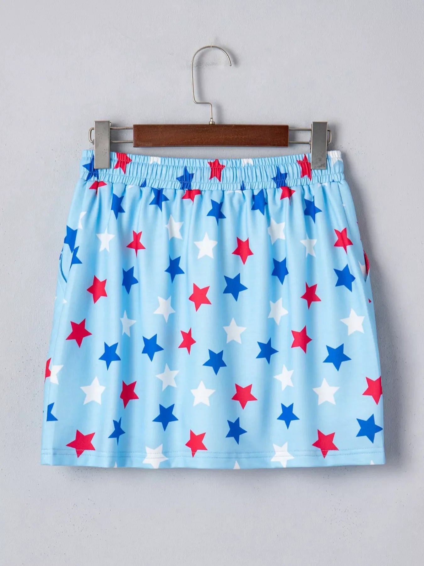Patriotic Star Printed Beaded Drawstring Mini Skort