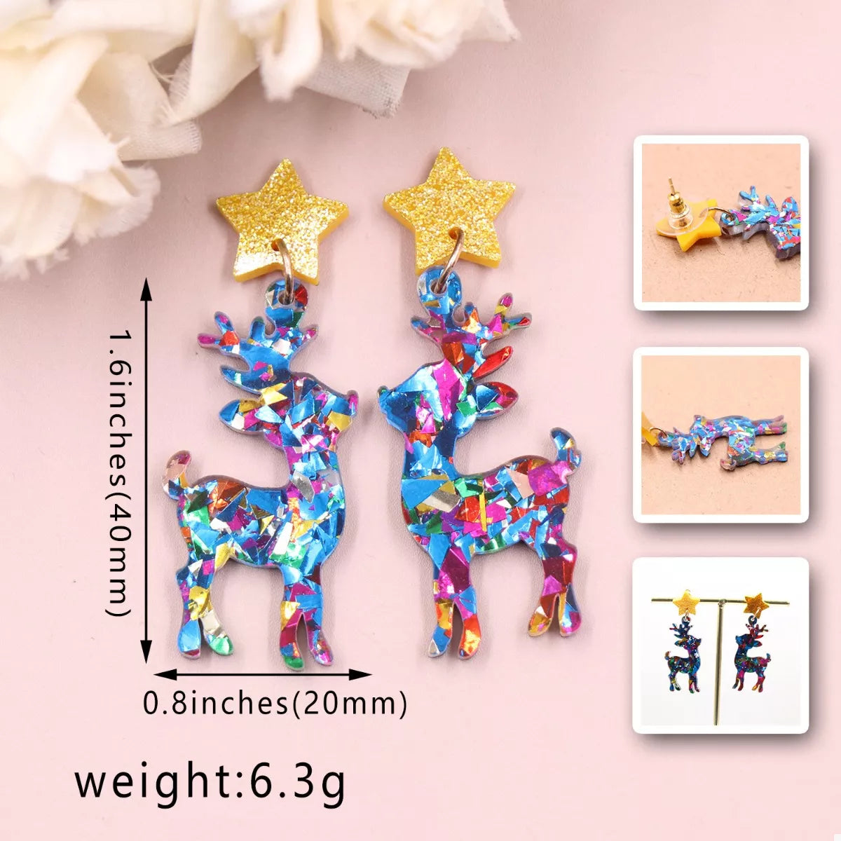 Acrylic Christmas Reindeer Dangle Earrings