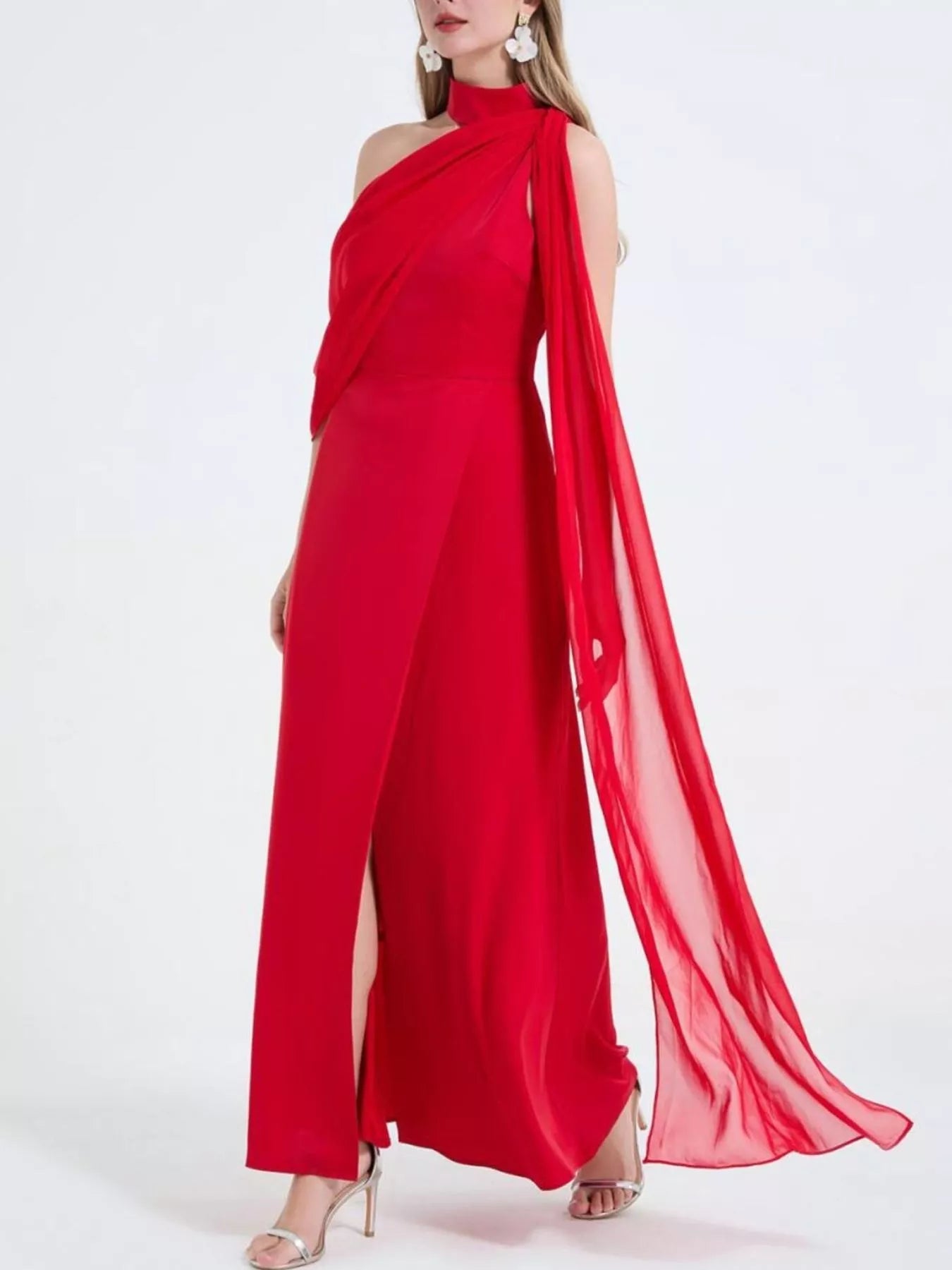 Asymmetrical Neck High Slit Maxi Dress