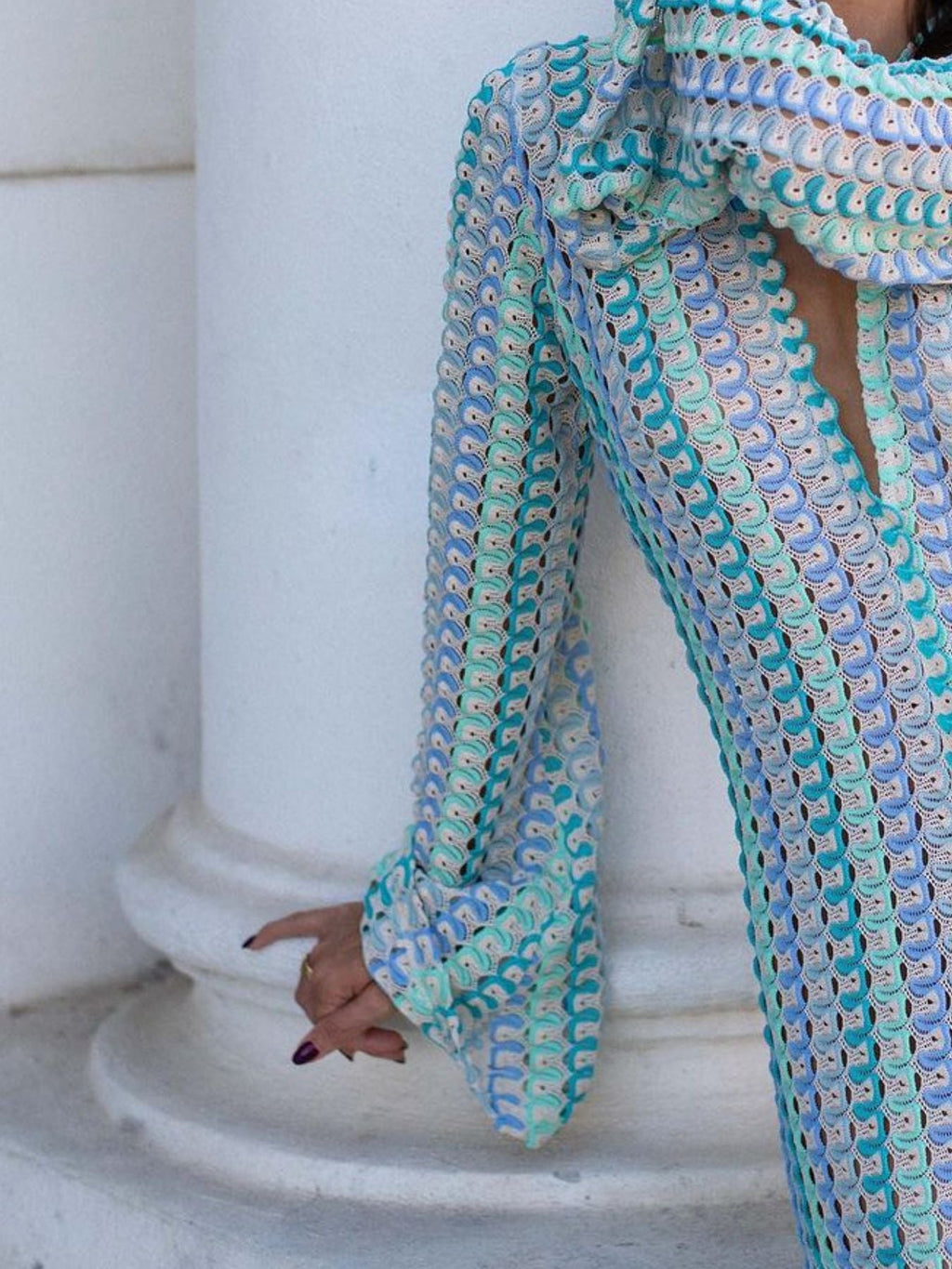 Slit Striped Knit Maxi Dress