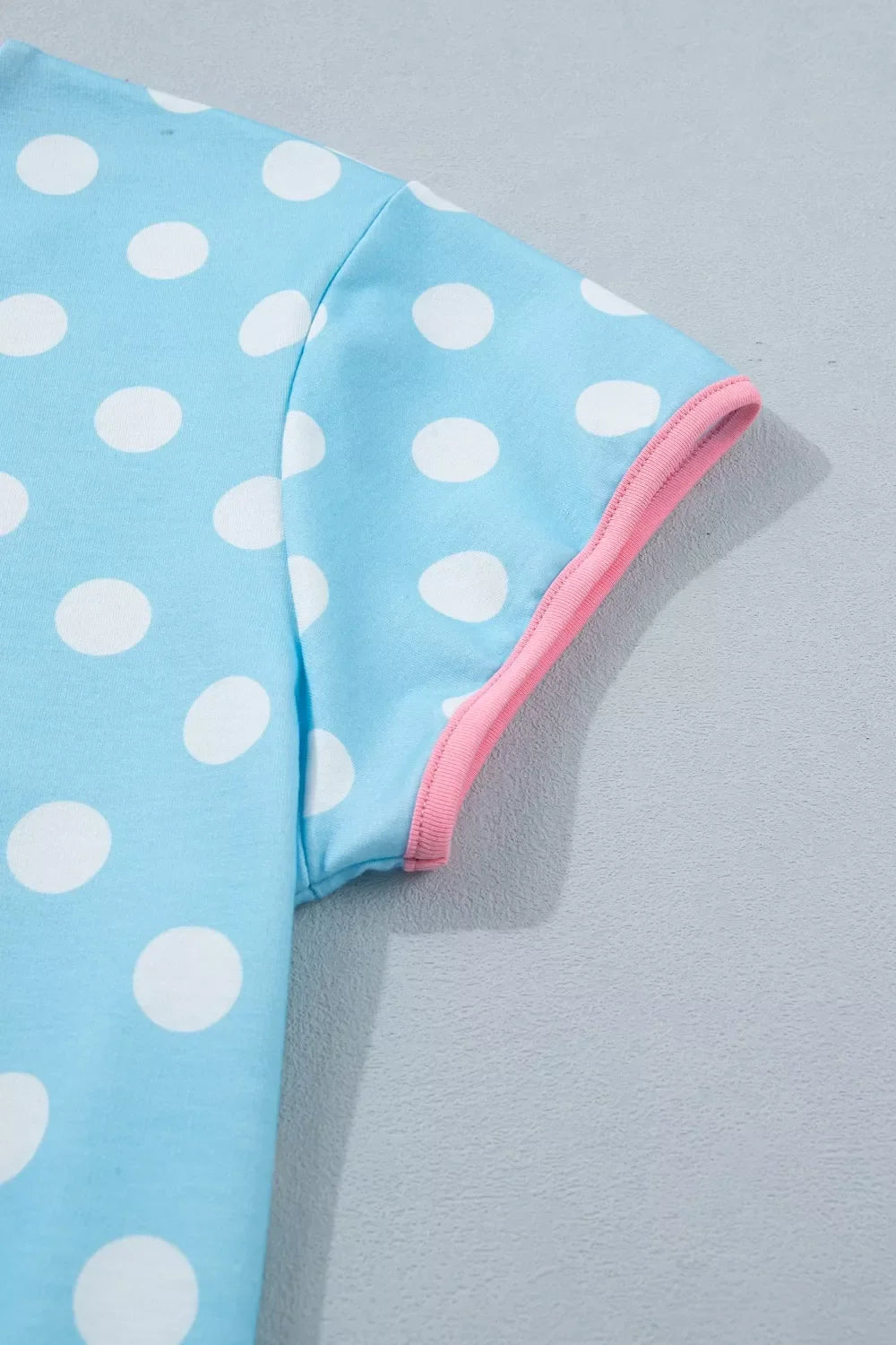 Polka Dot Contrast Trim Top and Drawstring Shorts Set