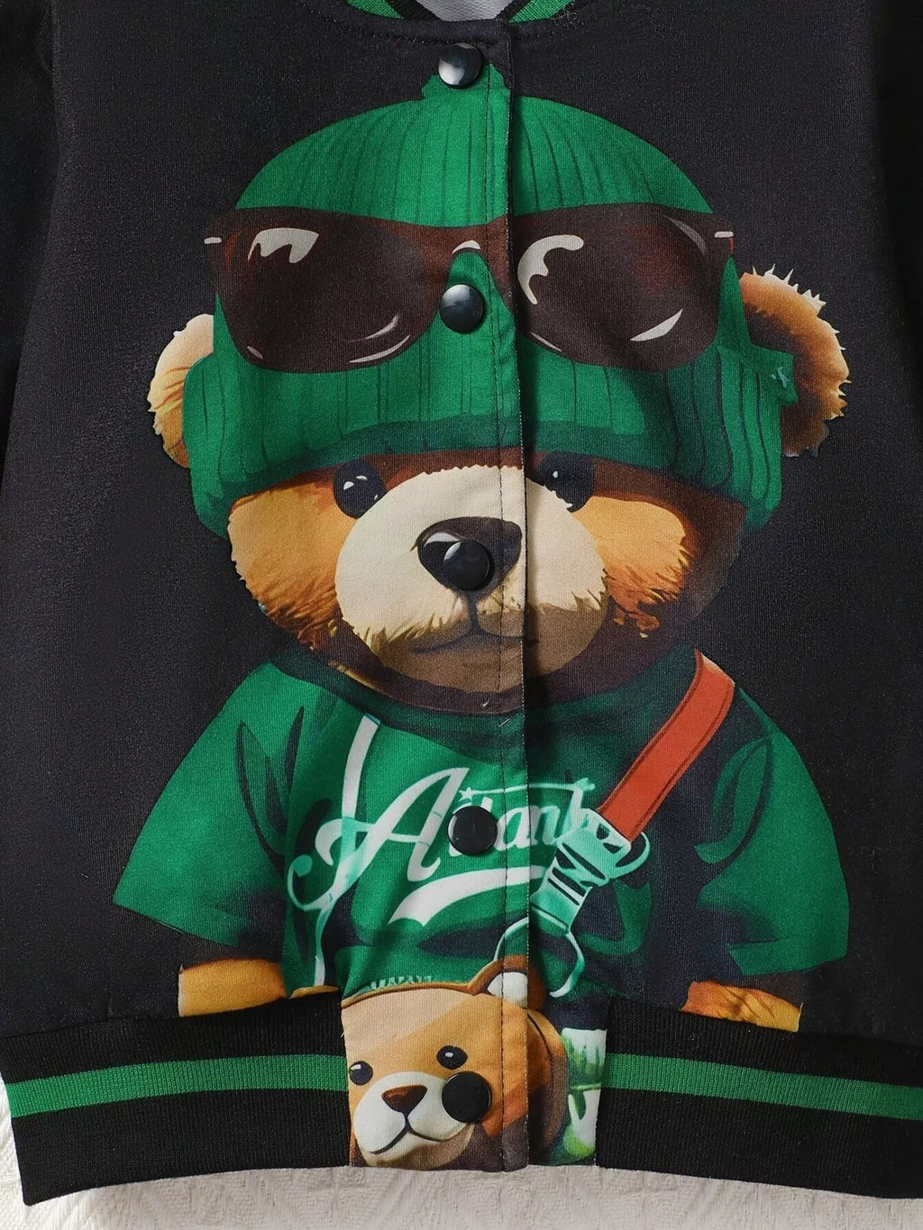Children's Cartoon Bear Graphic Baseball Jacket